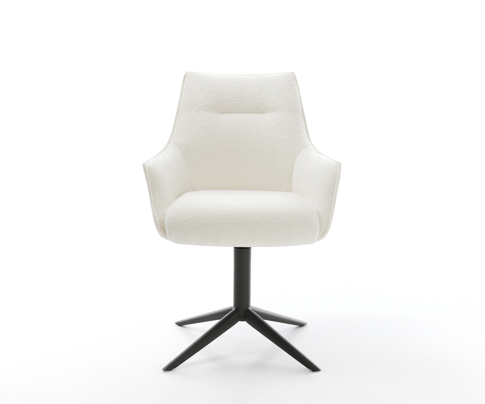 Jedálenská stolička Alja-Flex s opierkami bouclé mäkký béžová podstava čierna 360° otočný hojdacia funkcia vrecková pružina - Image 2