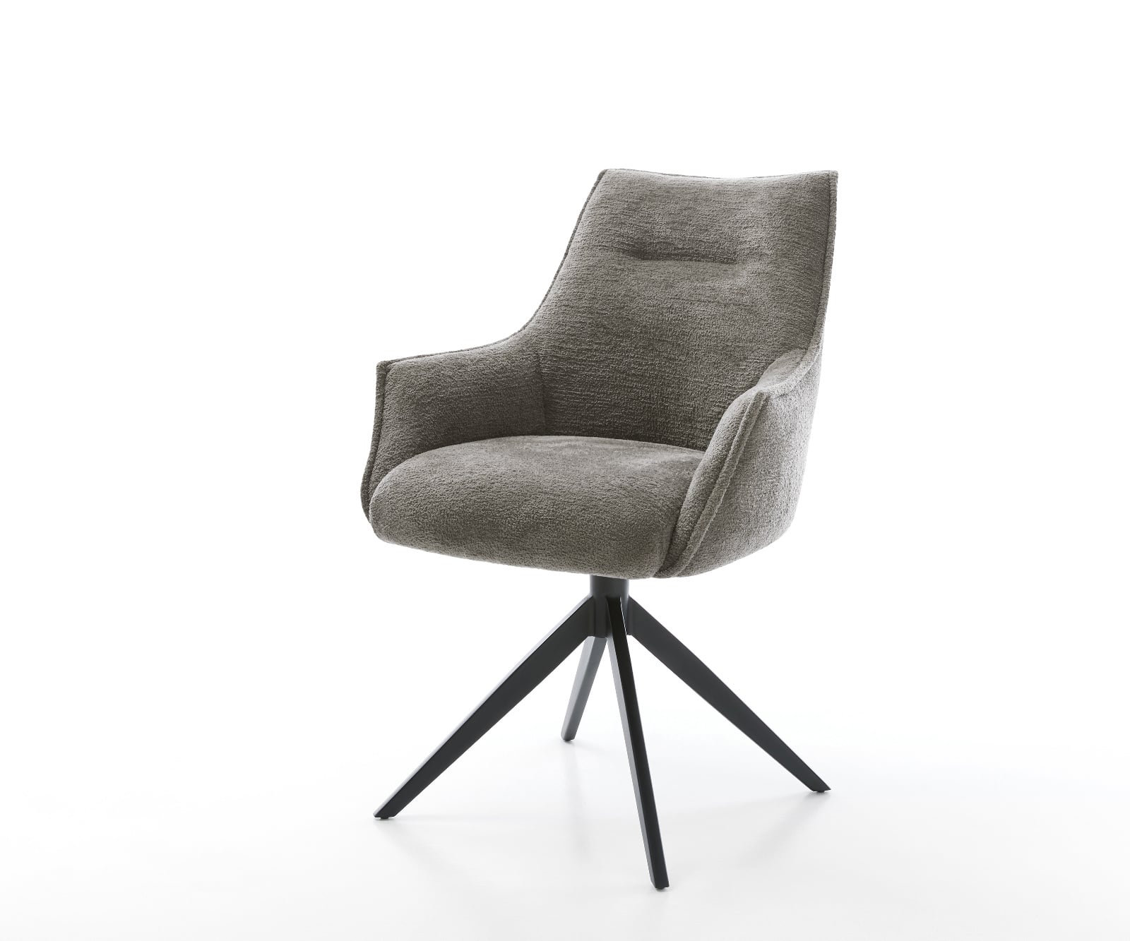 Jedálenská stolička Alja-Flex s opierkami bouclé mäkký tmavobéžová krížová podstava široká čierna 360° otočná hojdacia funkcia vrecková pružina