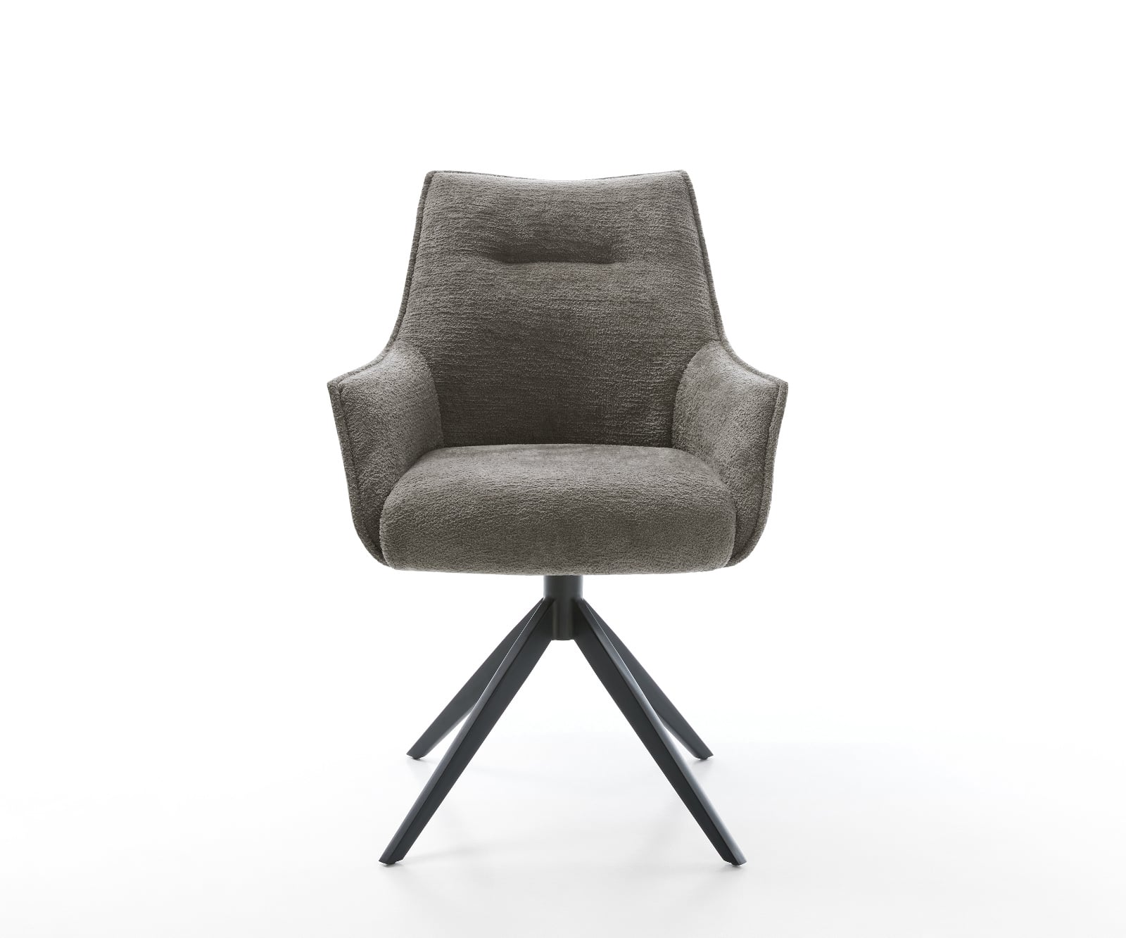 Jedálenská stolička Alja-Flex s opierkami bouclé mäkký tmavobéžová krížová podstava široká čierna 360° otočná hojdacia funkcia vrecková pružina - Image 2