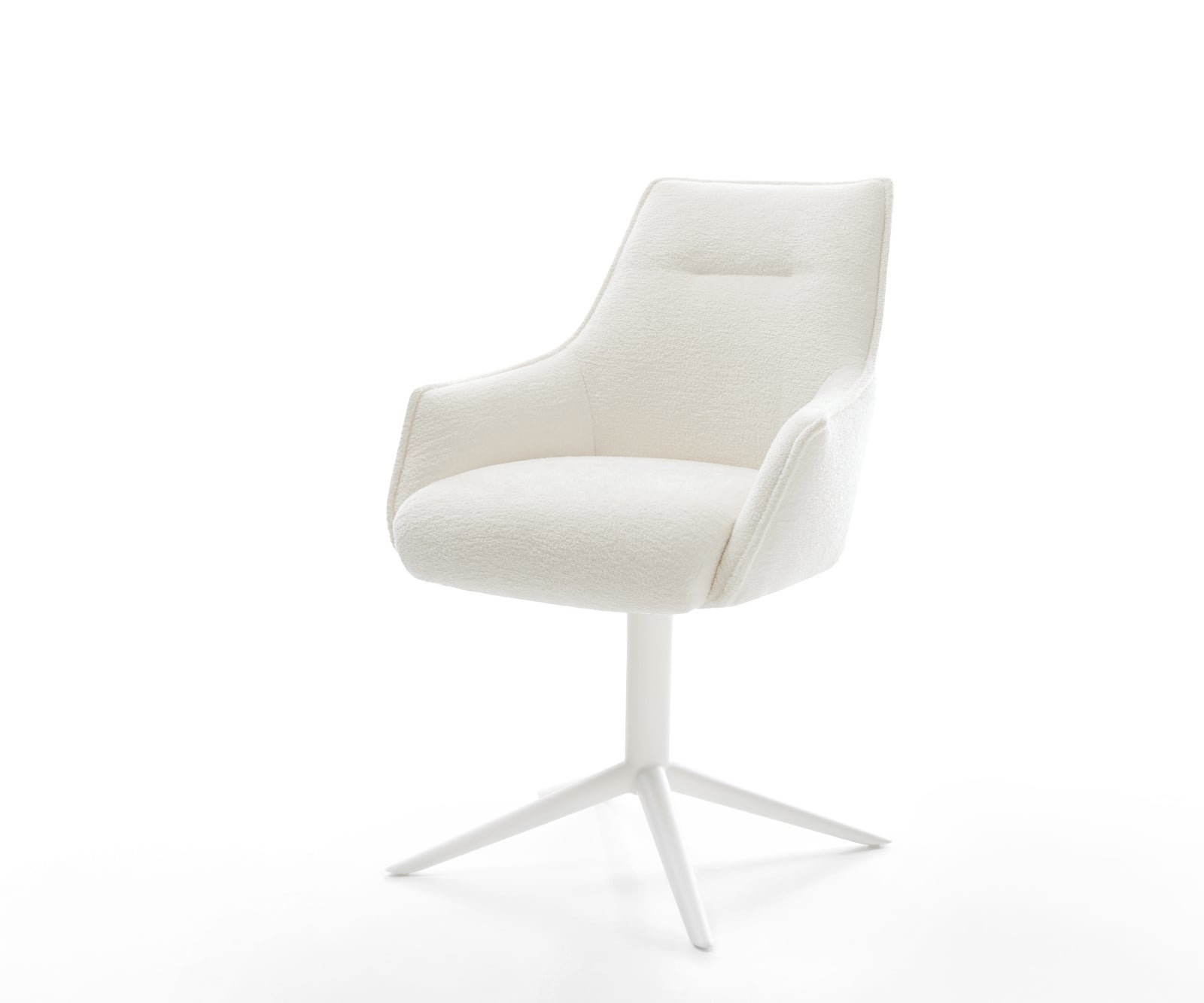 Jedálenská stolička Alja-Flex s opierkami bouclé mäkký béžová krížová podstava biela 360° otočný hojdacia funkcia vrecková pružina