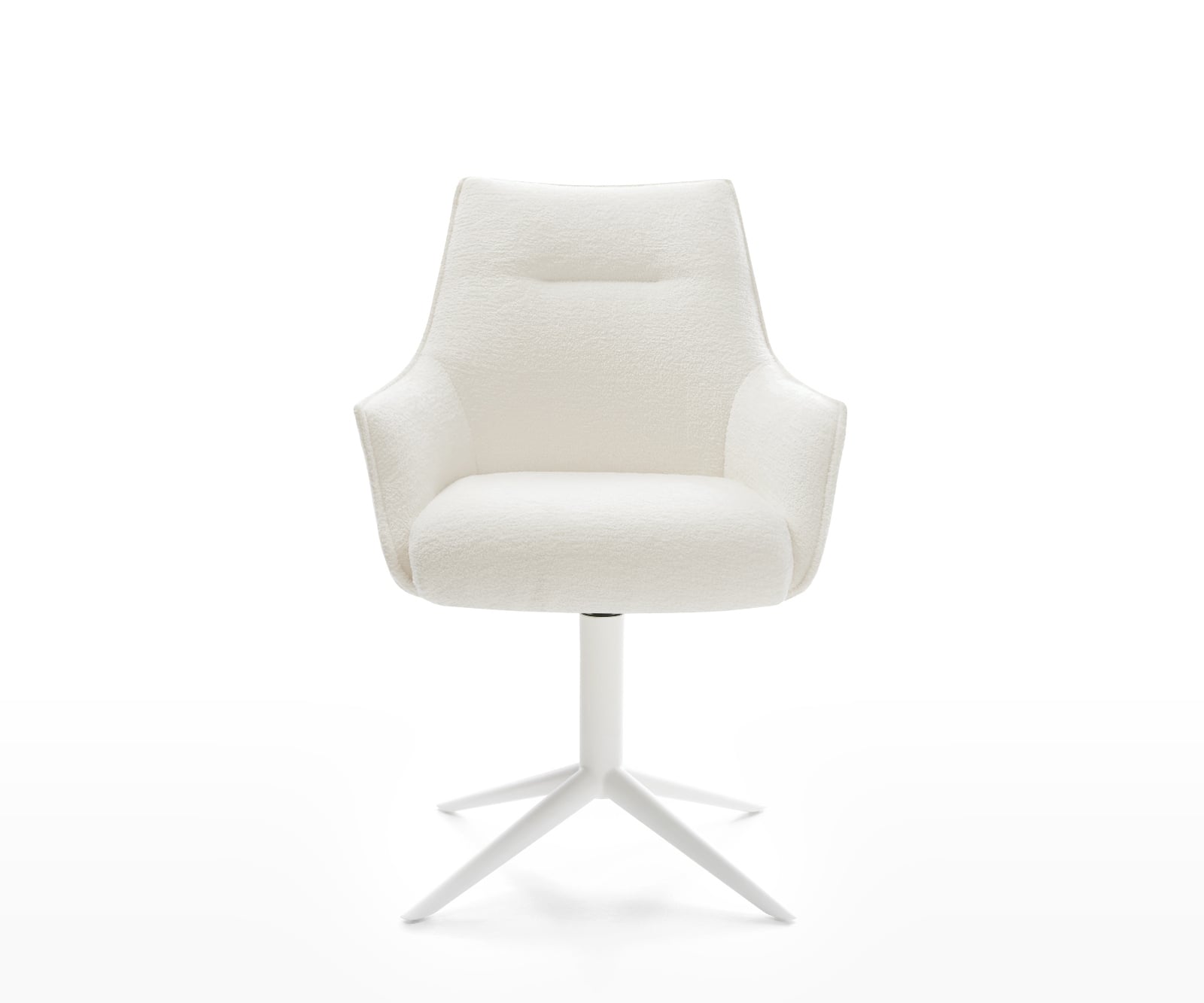 Jedálenská stolička Alja-Flex s opierkami bouclé mäkký béžová krížová podstava biela 360° otočný hojdacia funkcia vrecková pružina - Image 2