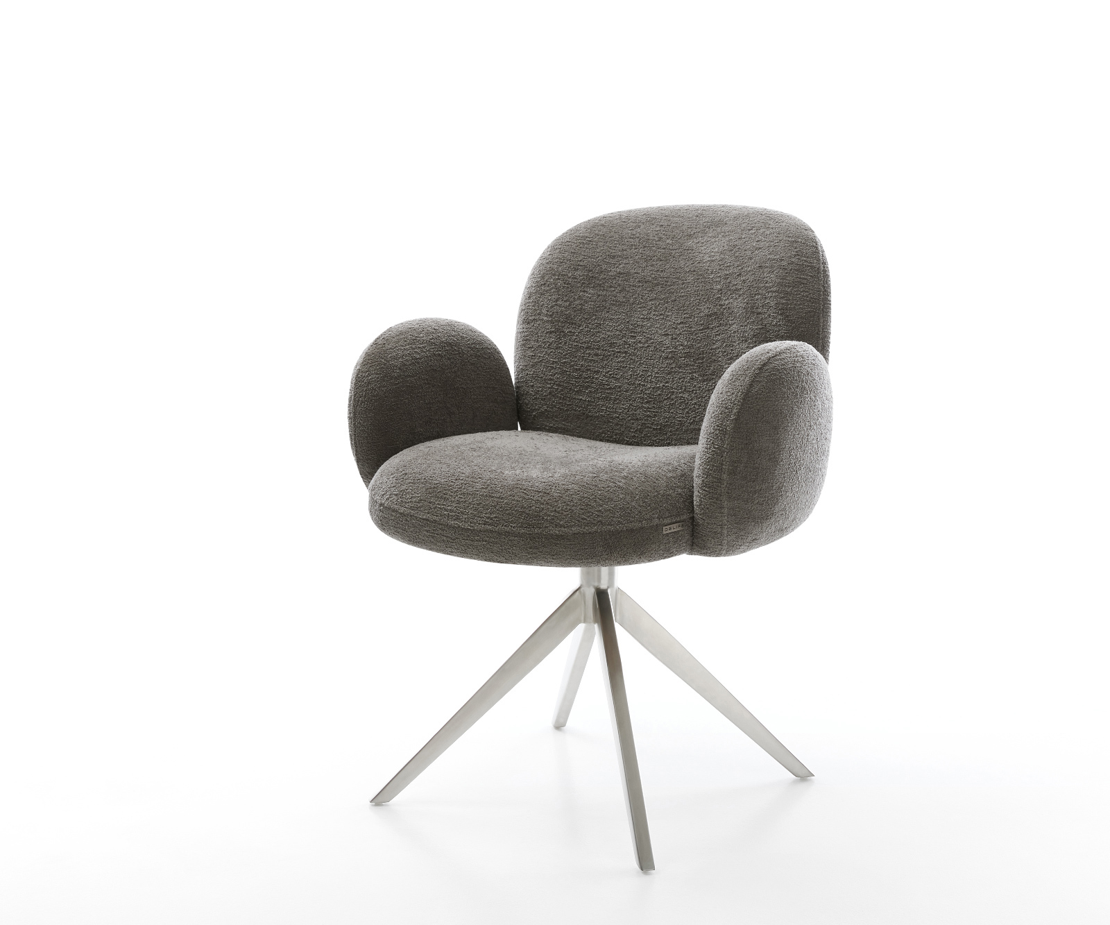 Jedálenská stolička Nube-Flex s opierkami bouclé mäkký tmavobéžová krížová podstava široká nerezová oceľ 360° otočný hojdacia funkcia vrecková pružina