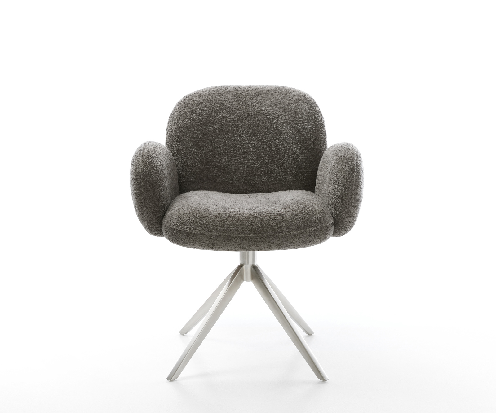 Jedálenská stolička Nube-Flex s opierkami bouclé mäkký tmavobéžová krížová podstava široká nerezová oceľ 360° otočný hojdacia funkcia vrecková pružina - Image 2