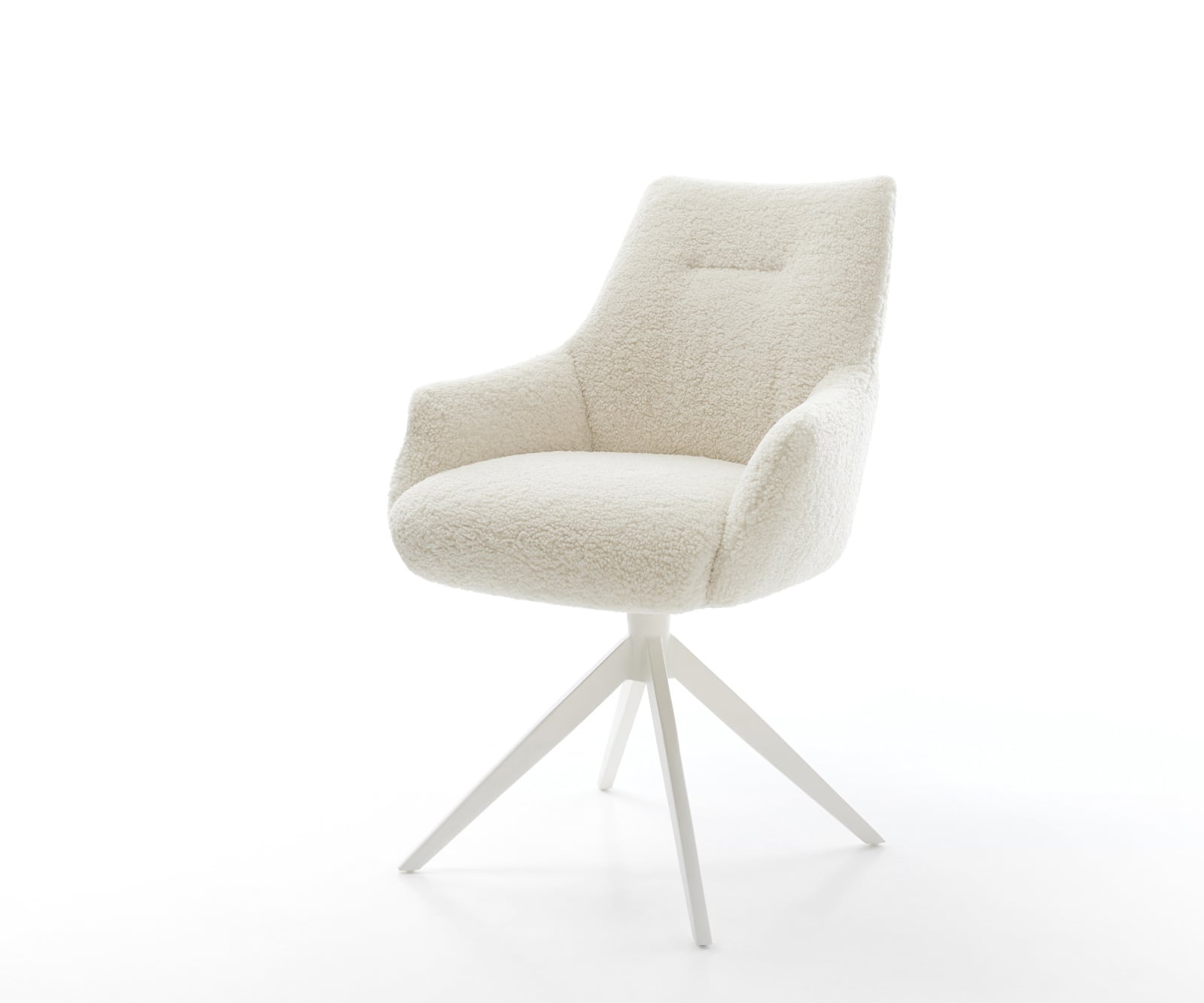 Jedálenská stolička Alja-Flex s opierkami teddy látka béžová krížová podstava široká biela otočný o 360° hojdacia funkcia vrecková pružina