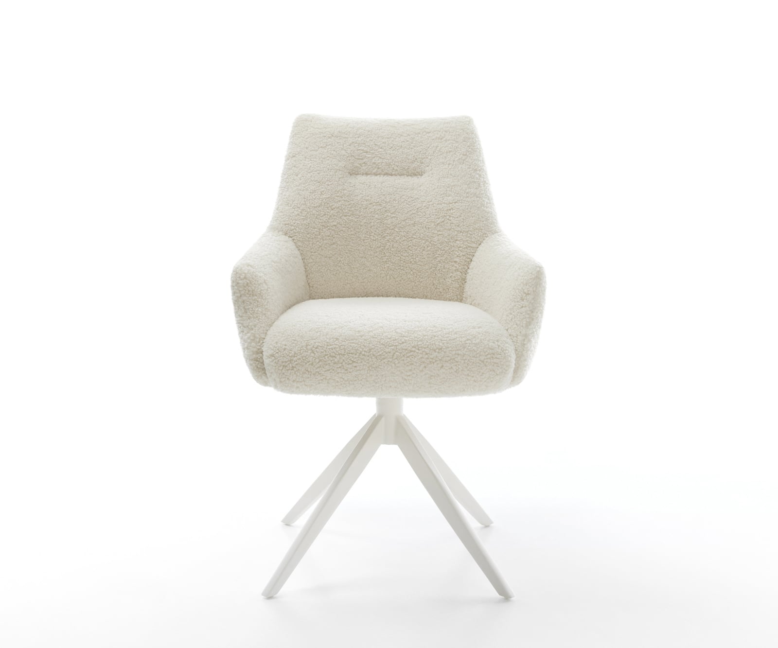 Jedálenská stolička Alja-Flex s opierkami teddy látka béžová krížová podstava široká biela otočný o 360° hojdacia funkcia vrecková pružina - Image 2