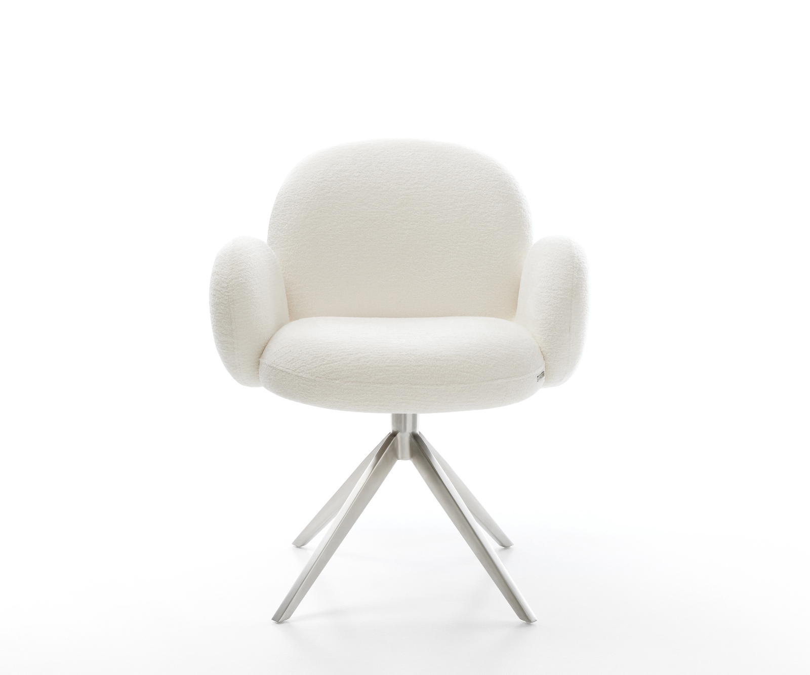 Jedálenská stolička Nube-Flex s opierkami bouclé mäkký béžová krížová podstava široká nerezová oceľ 360° otočný hojdacia funkcia vrecková pružina - Image 2