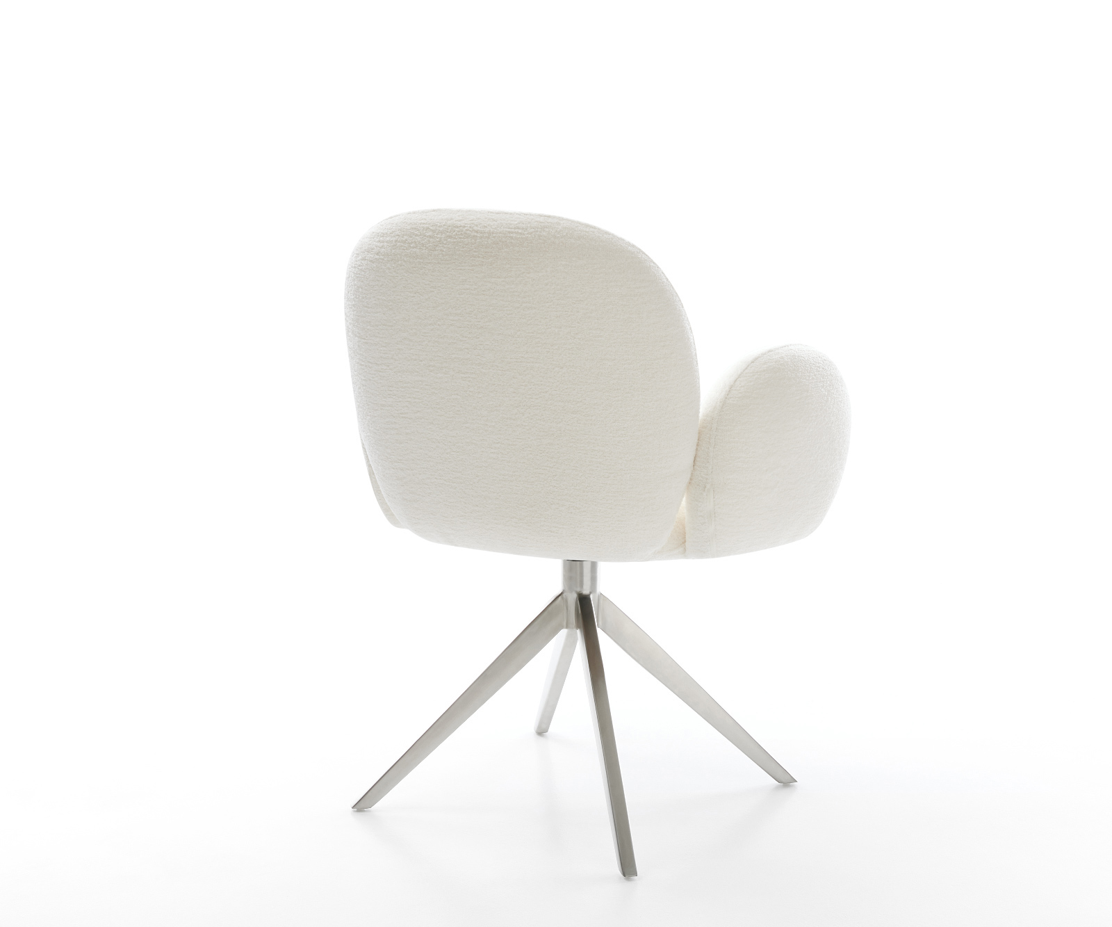 Jedálenská stolička Nube-Flex s opierkami bouclé mäkký béžová krížová podstava široká nerezová oceľ 360° otočný hojdacia funkcia vrecková pružina - Image 5