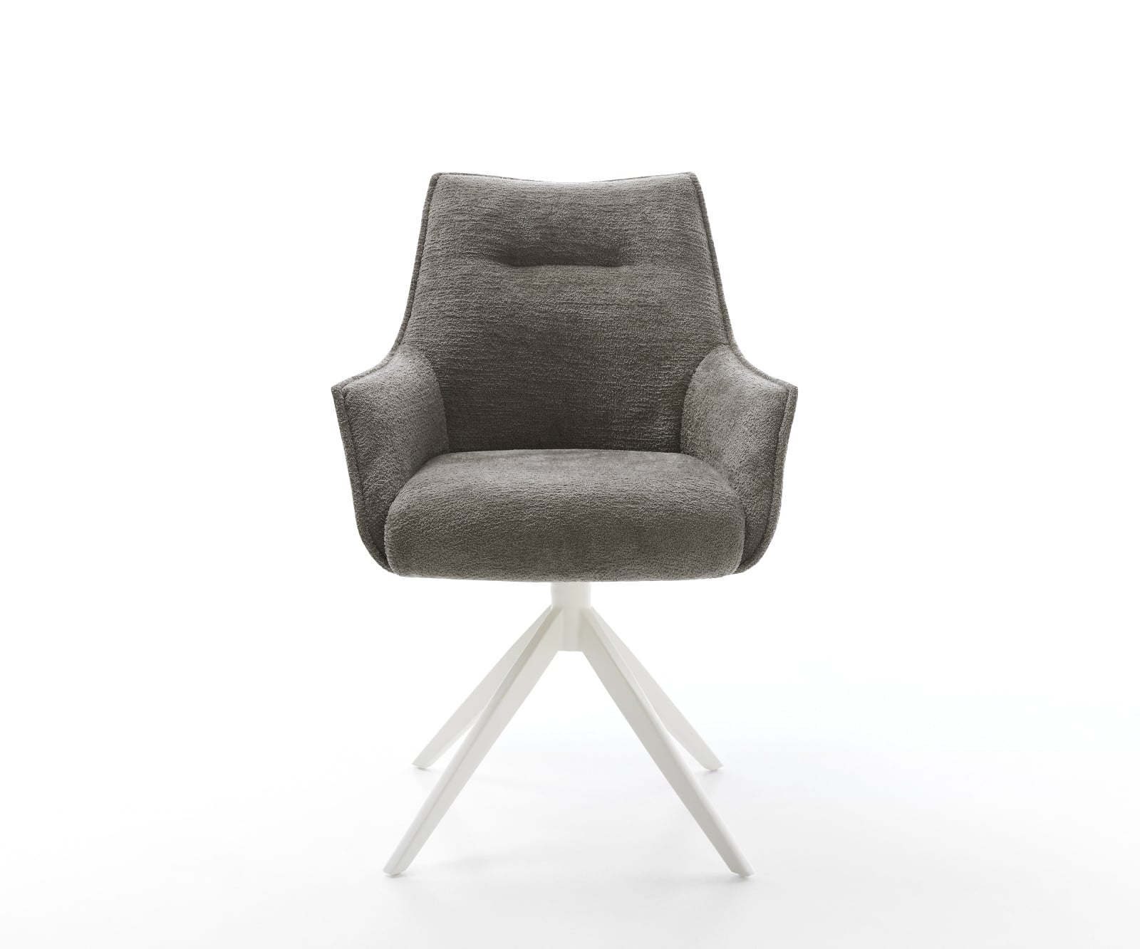 Jedálenská stolička Alja-Flex s opierkami bouclé mäkký tmavobéžová krížová podstava široká biela 360° otočná hojdacia funkcia vrecková pružina - Image 2