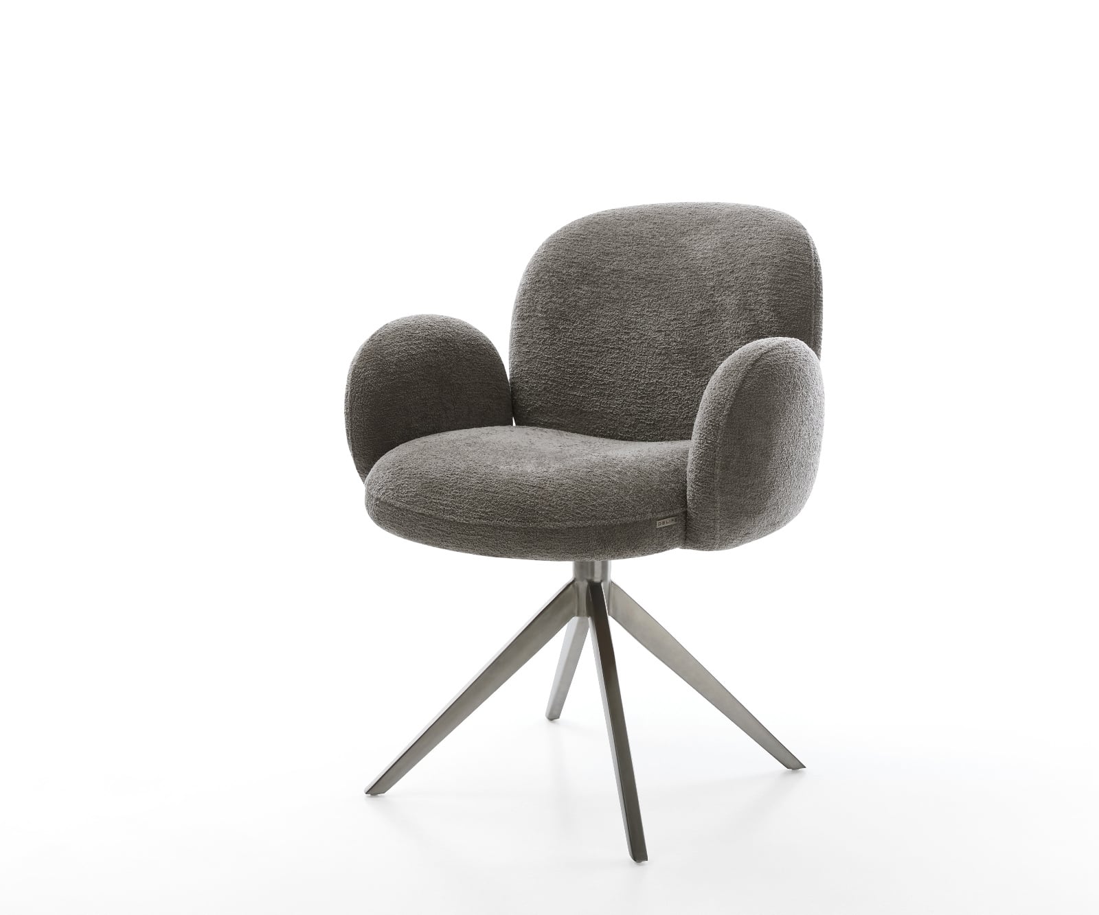 Jedálenská stolička Nube-Flex s opierkami bouclé mäkký tmavobéžová krížová podstava široká grafitová otočná o 360° hojdacia funkcia vrecková pružina