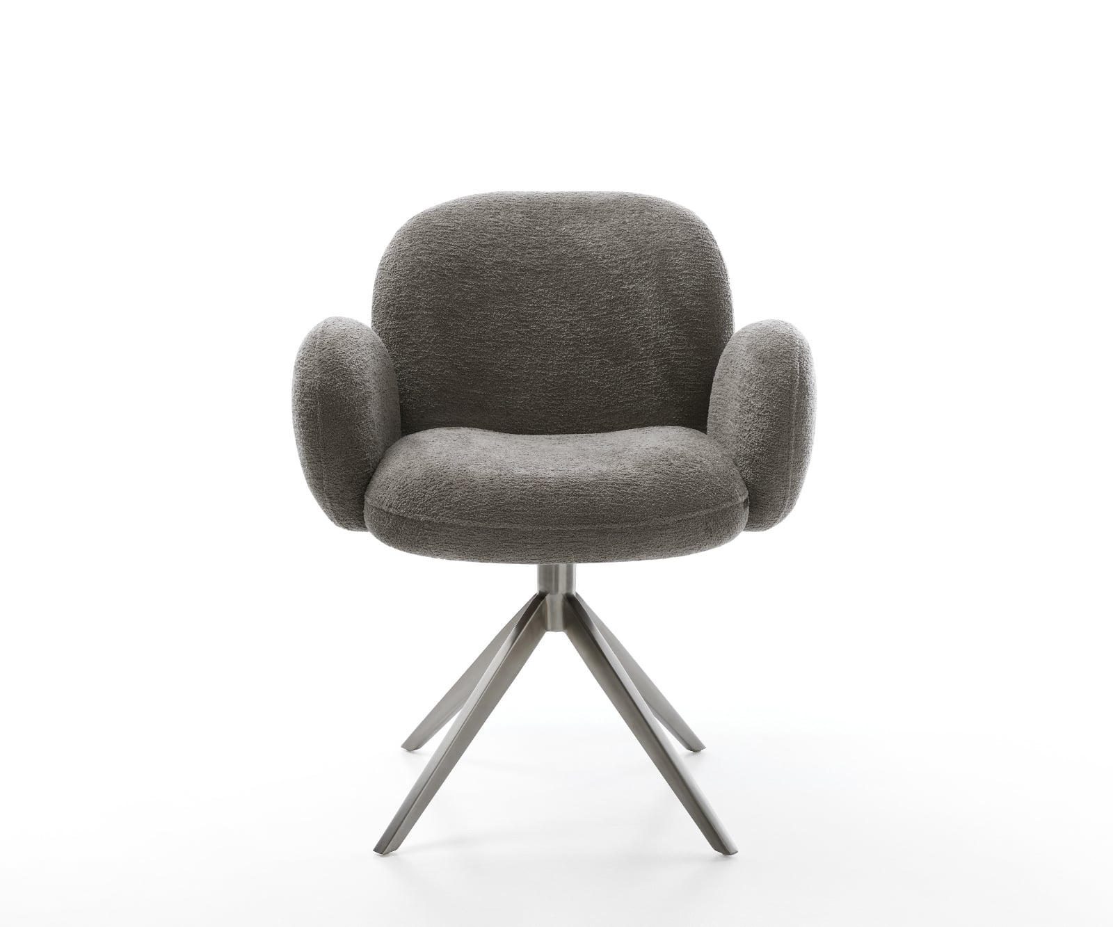 Jedálenská stolička Nube-Flex s opierkami bouclé mäkký tmavobéžová krížová podstava široká grafitová otočná o 360° hojdacia funkcia vrecková pružina - Image 2