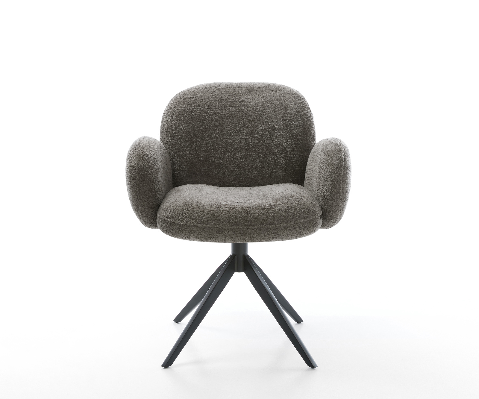 Jedálenská stolička Nube-Flex s opierkami bouclé mäkký tmavobéžová krížová podstava široká čierna 360° otočná hojdacia funkcia vrecková pružina - Image 2