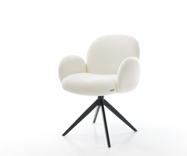 Jedálenská stolička Nube-Flex s opierkami bouclé mäkký béžová krížová podstava široká čierna 360° otočný hojdacia funkcia vrecková pružina