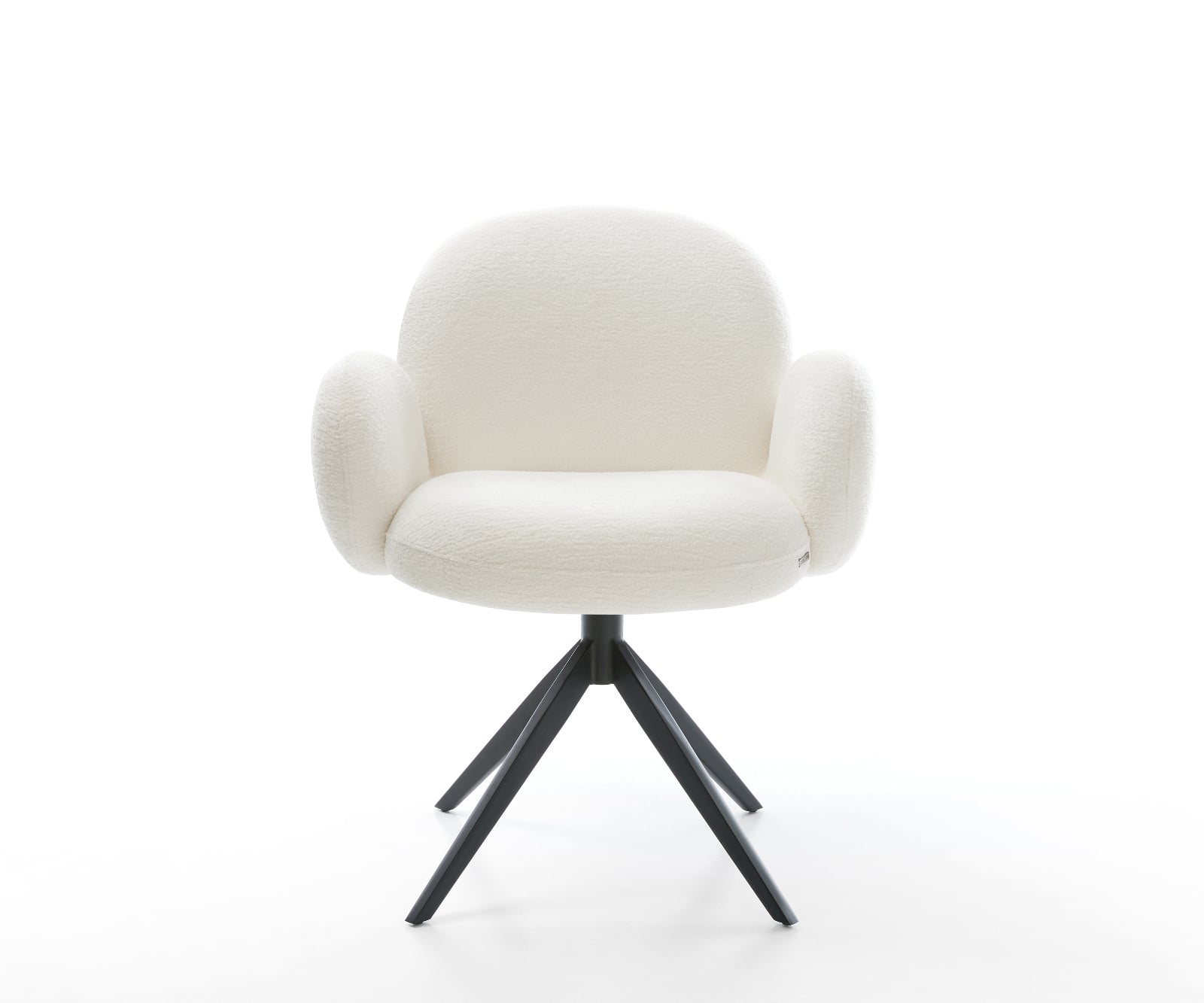 Jedálenská stolička Nube-Flex s opierkami bouclé mäkký béžová krížová podstava široká čierna 360° otočný hojdacia funkcia vrecková pružina - Image 2