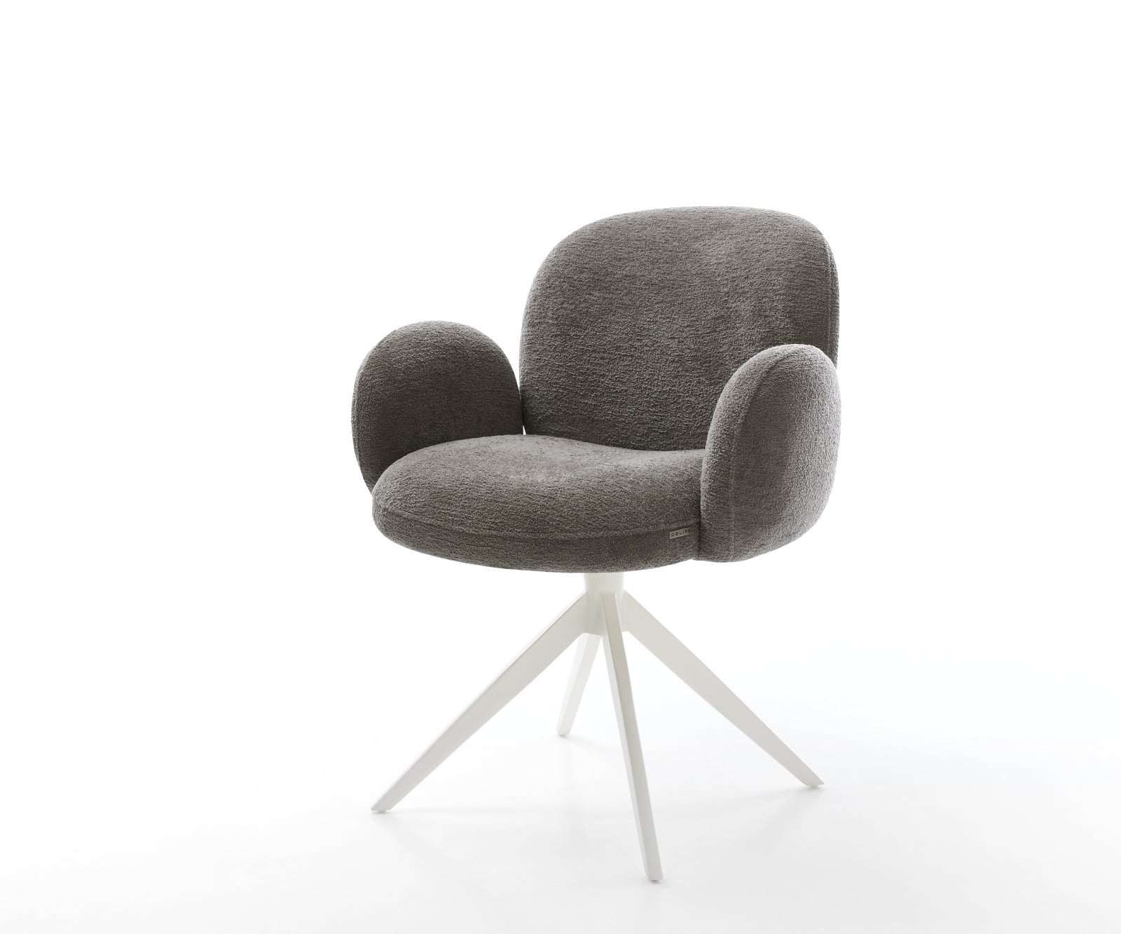 Jedálenská stolička Nube-Flex s opierkami bouclé mäkký tmavobéžová krížová podstava široká biela 360° otočný hojdacia funkcia vrecková pružina