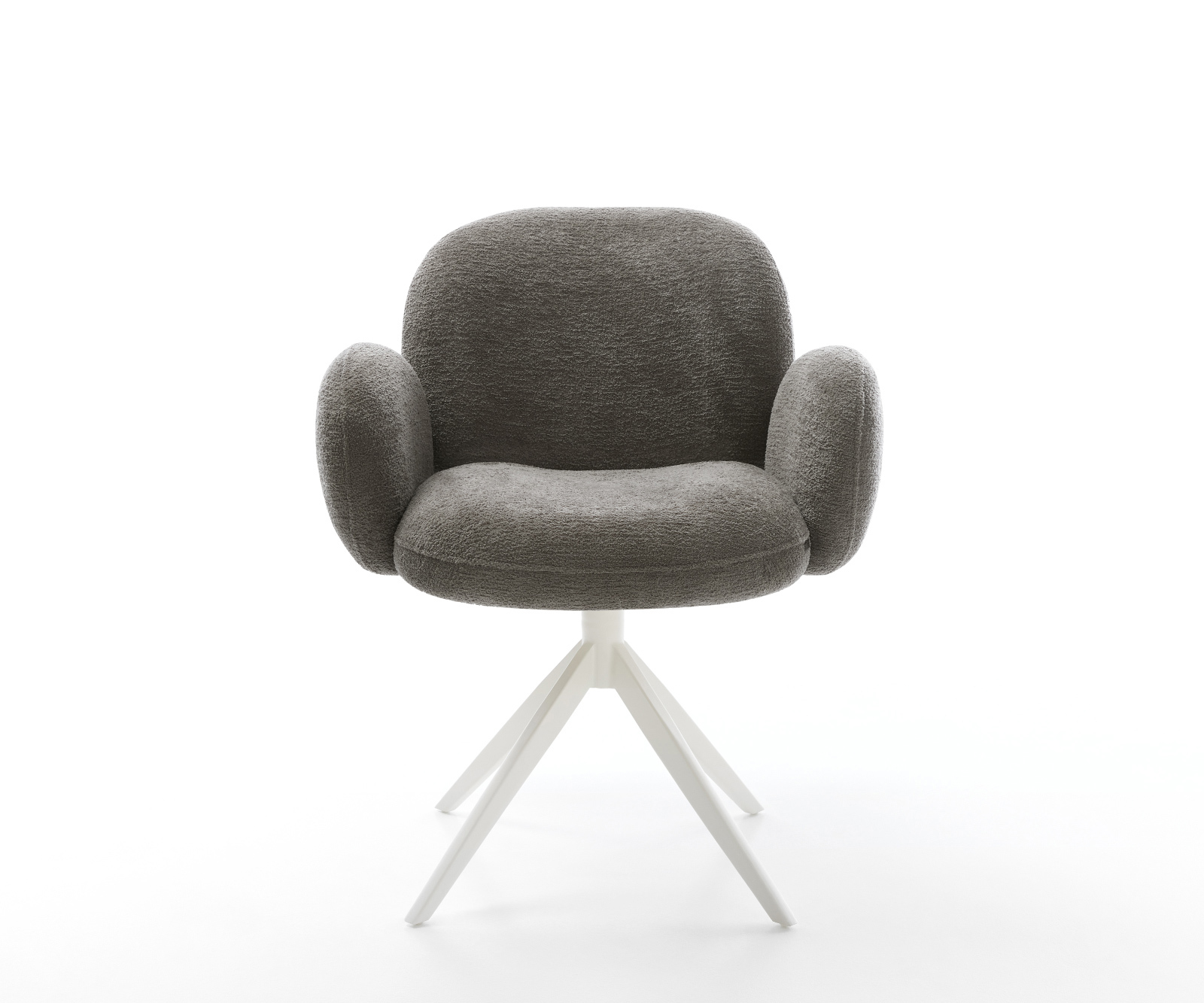 Jedálenská stolička Nube-Flex s opierkami bouclé mäkký tmavobéžová krížová podstava široká biela 360° otočný hojdacia funkcia vrecková pružina - Image 2