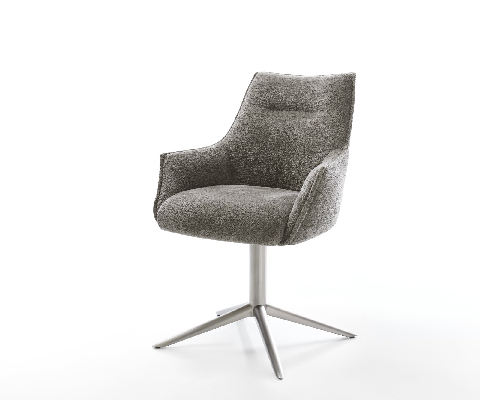 Jedálenská stolička Alja-Flex s opierkami bouclé mäkký tmavobéžová krížová podstava nerezová oceľ 360° otočný hojdacia funkcia vrecková pružina