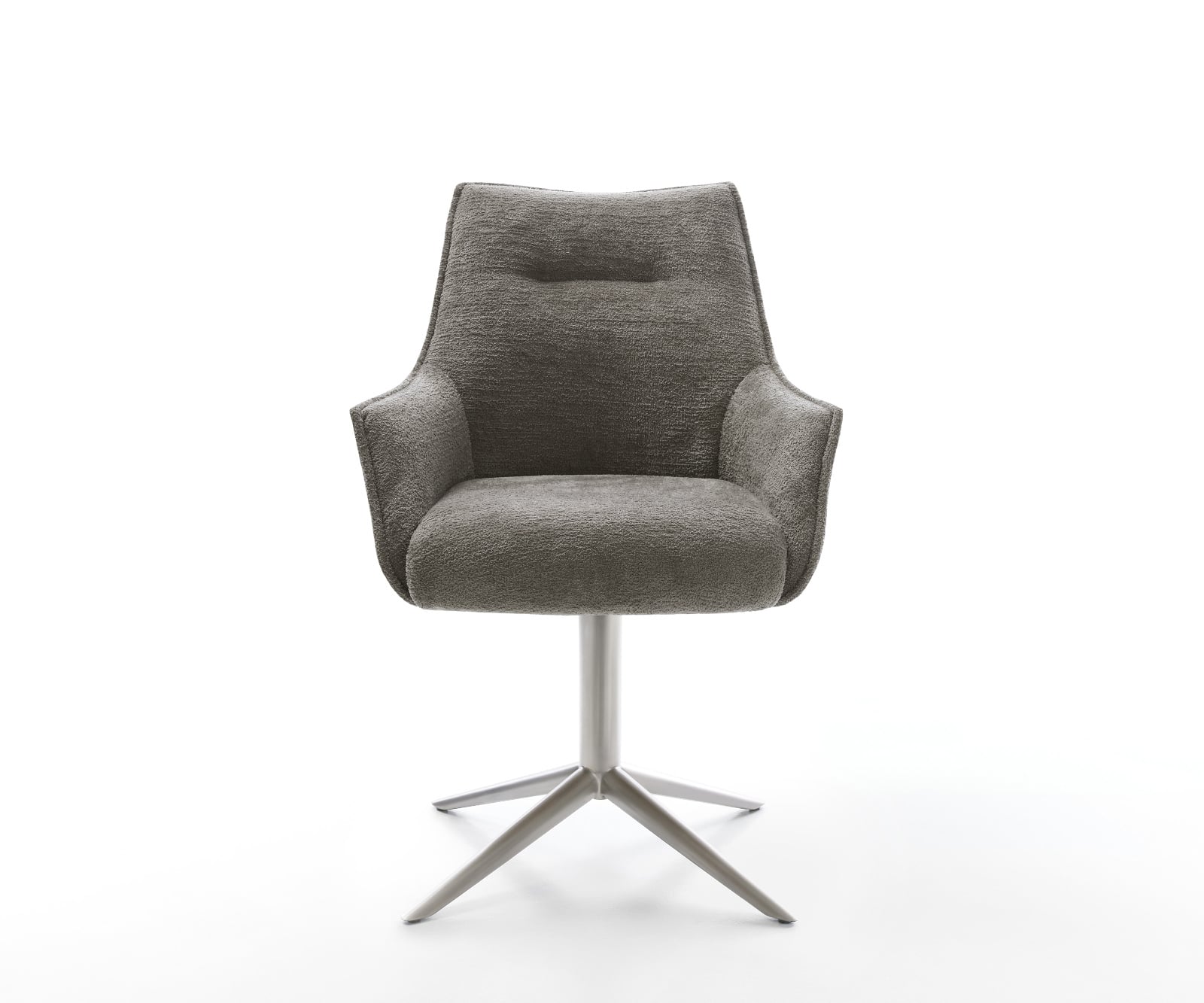 Jedálenská stolička Alja-Flex s opierkami bouclé mäkký tmavobéžová krížová podstava nerezová oceľ 360° otočný hojdacia funkcia vrecková pružina - Image 2