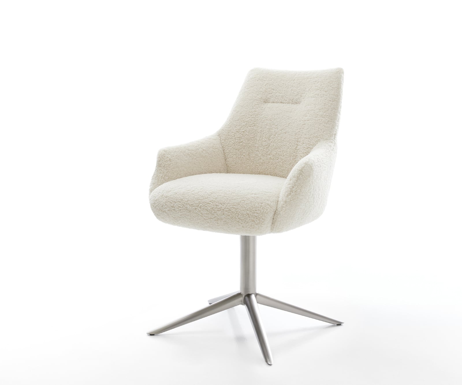 Jedálenská stolička Alja-Flex s opierkami teddy látka béžová krížová podstava nerezová oceľ 360° otočný hojdacia funkcia vrecková pružina