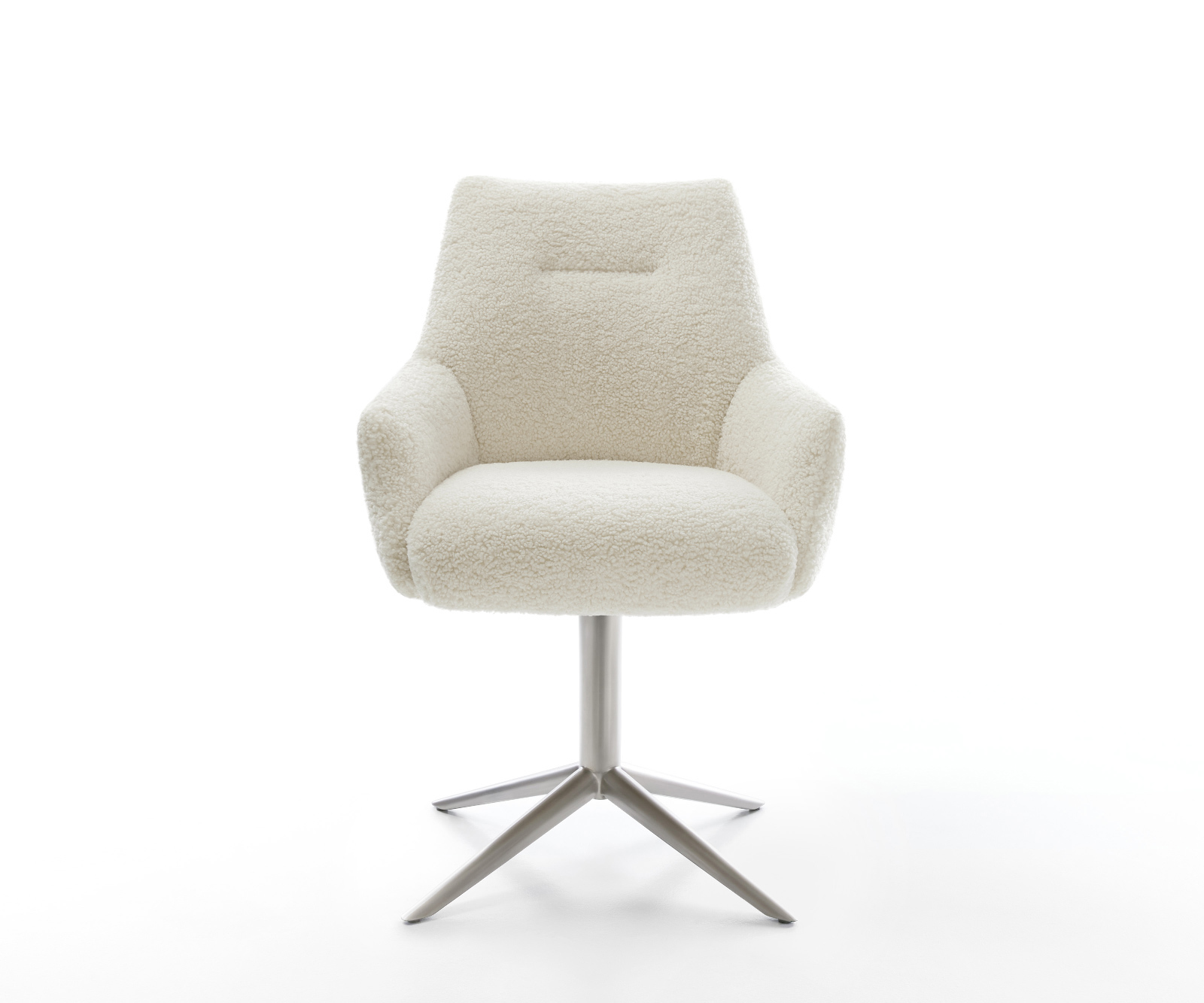 Jedálenská stolička Alja-Flex s opierkami teddy látka béžová krížová podstava nerezová oceľ 360° otočný hojdacia funkcia vrecková pružina - Image 2