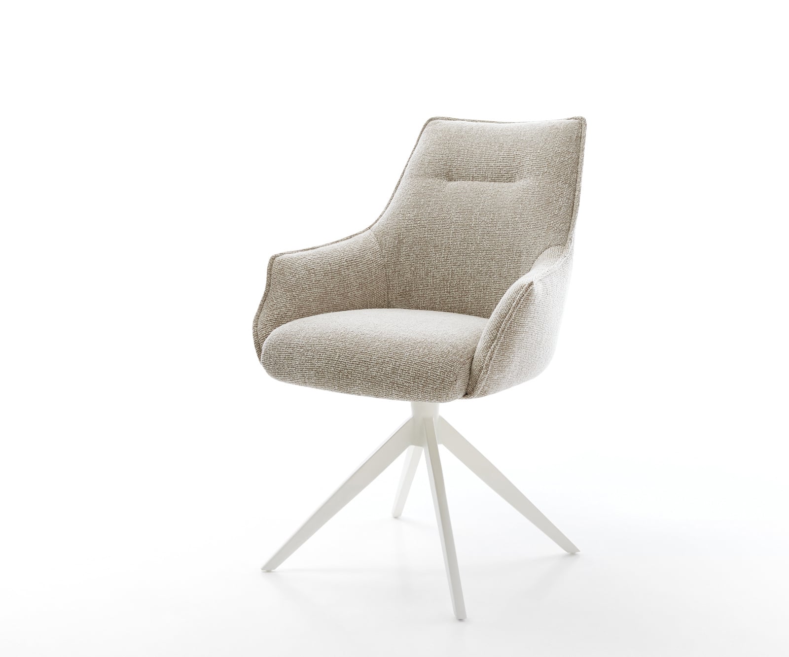 Jedálenská stolička Alja-Flex s opierkami tkanina mäkká béžová krížová podstava široká biela 360° otočný hojdacia funkcia vrecková pružina