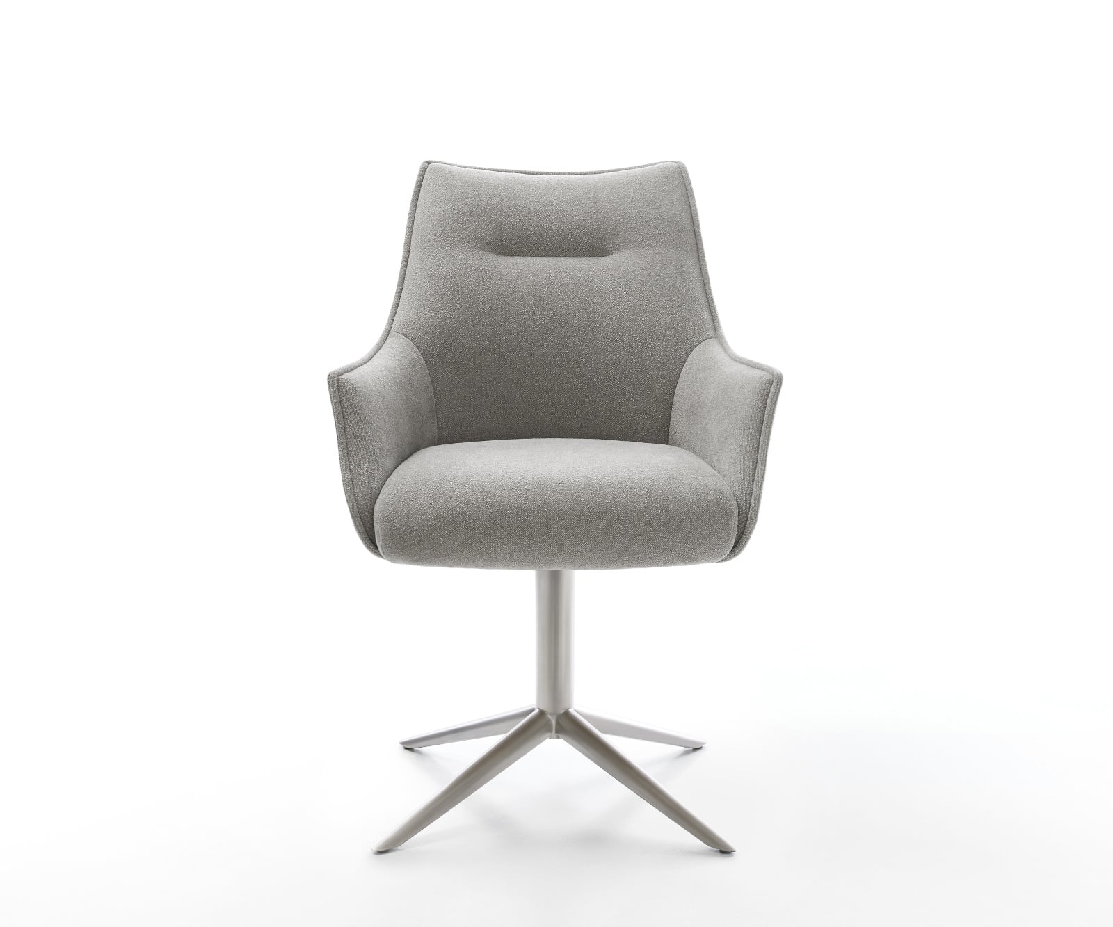 Jedálenská stolička Alja-Flex s opierkami texturovaná látka mäkká sivá krížová podstava nerezová oceľ 360° otočný hojdacia funkcia vrecková pružina - Image 2