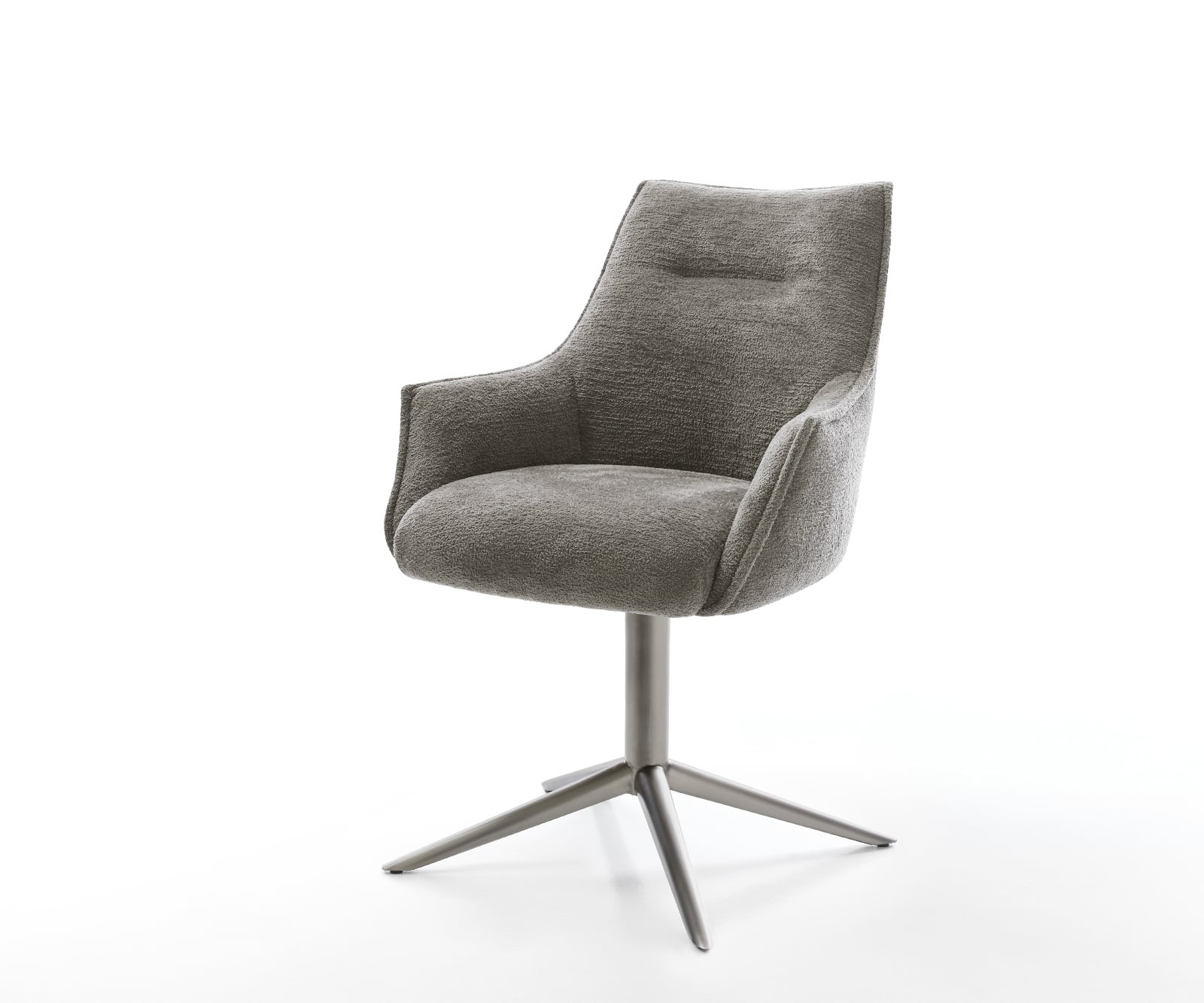 Jedálenská stolička Alja-Flex s opierkami bouclé mäkký tmavobéžová krížová podstava grafitová 360° otočná hojdacia funkcia vrecková pružina