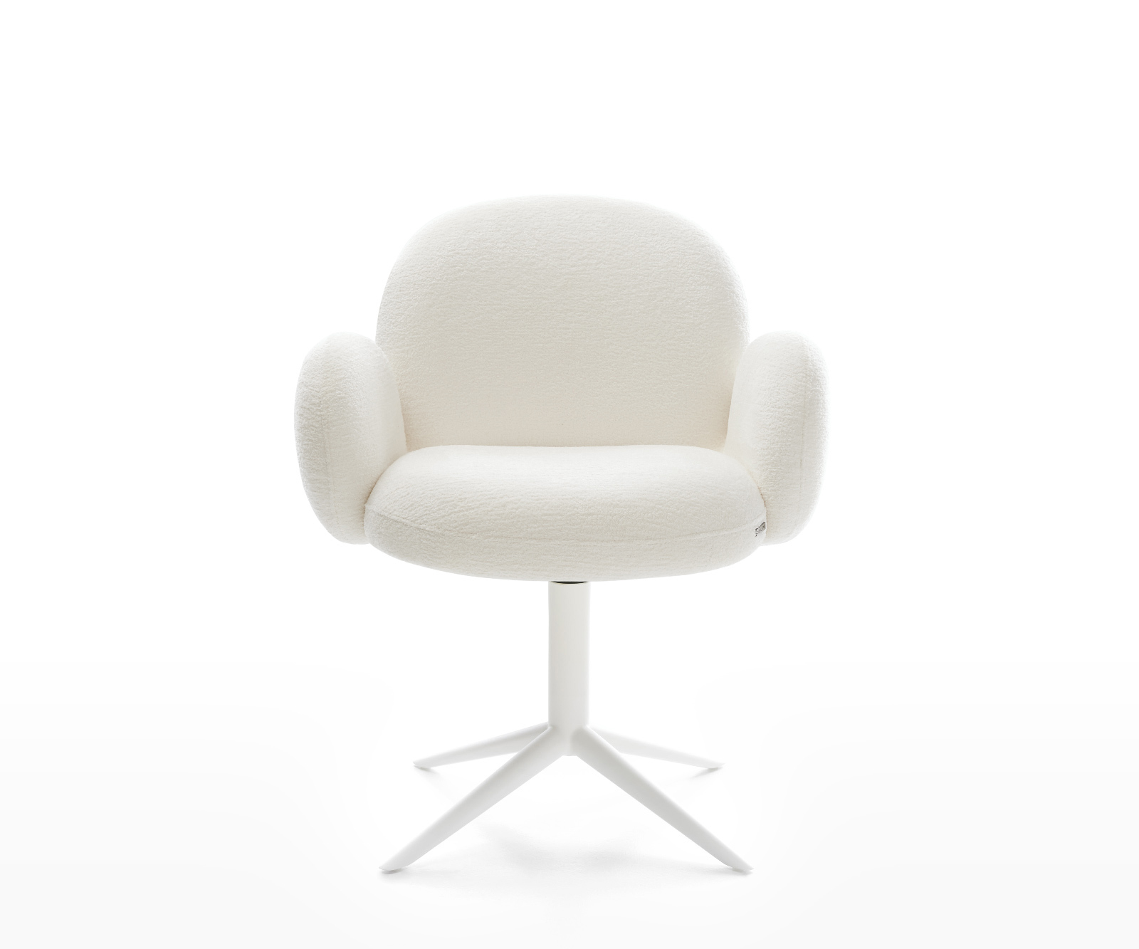 Jedálenská stolička Nube-Flex s opierkami bouclé mäkký béžová krížová podstava biela 360° otočný hojdacia funkcia vrecková pružina - Image 2