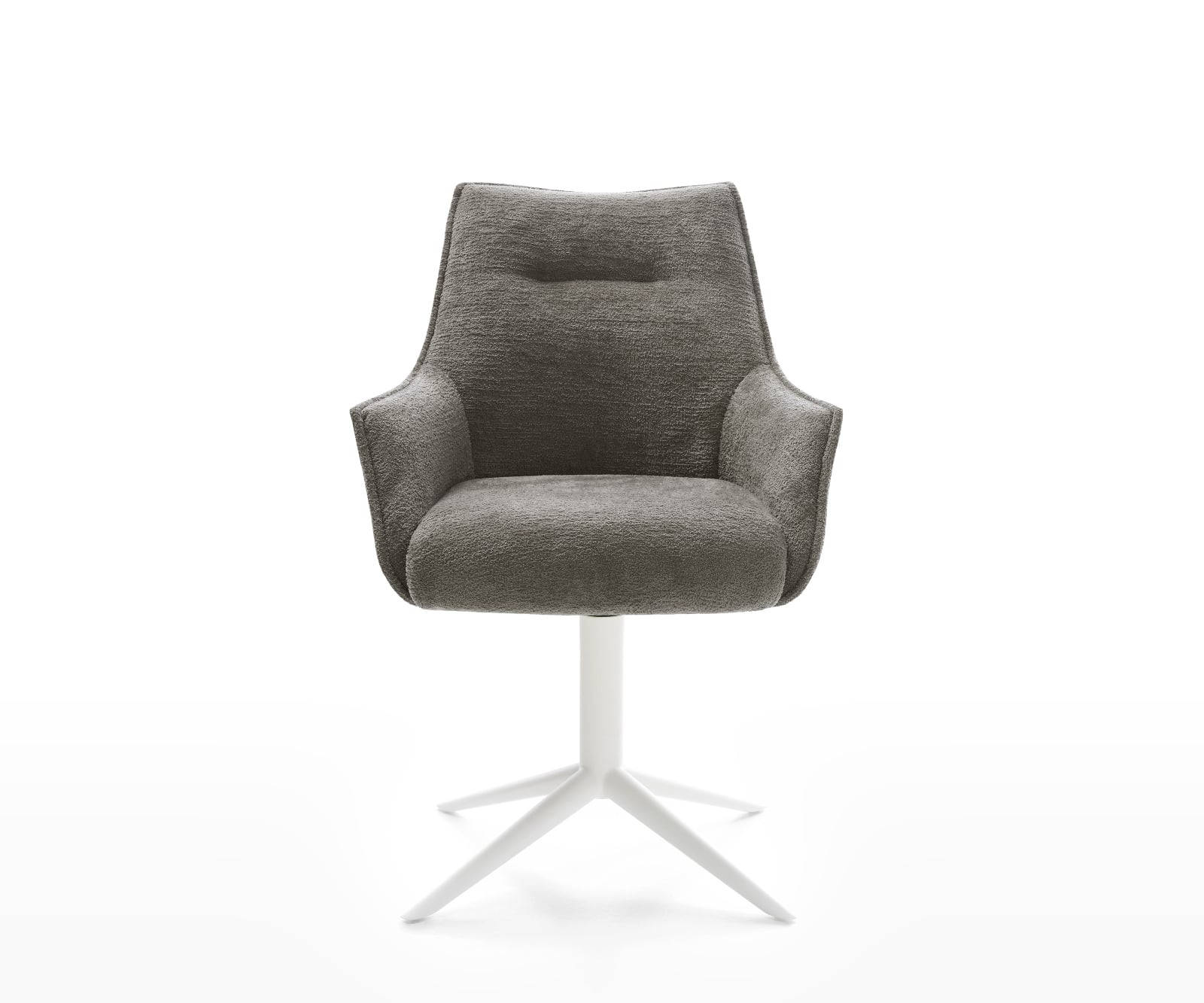 Jedálenská stolička Alja-Flex s opierkami bouclé mäkký tmavobéžová krížová podstava biela 360° otočný hojdacia funkcia vrecková pružina - Image 2