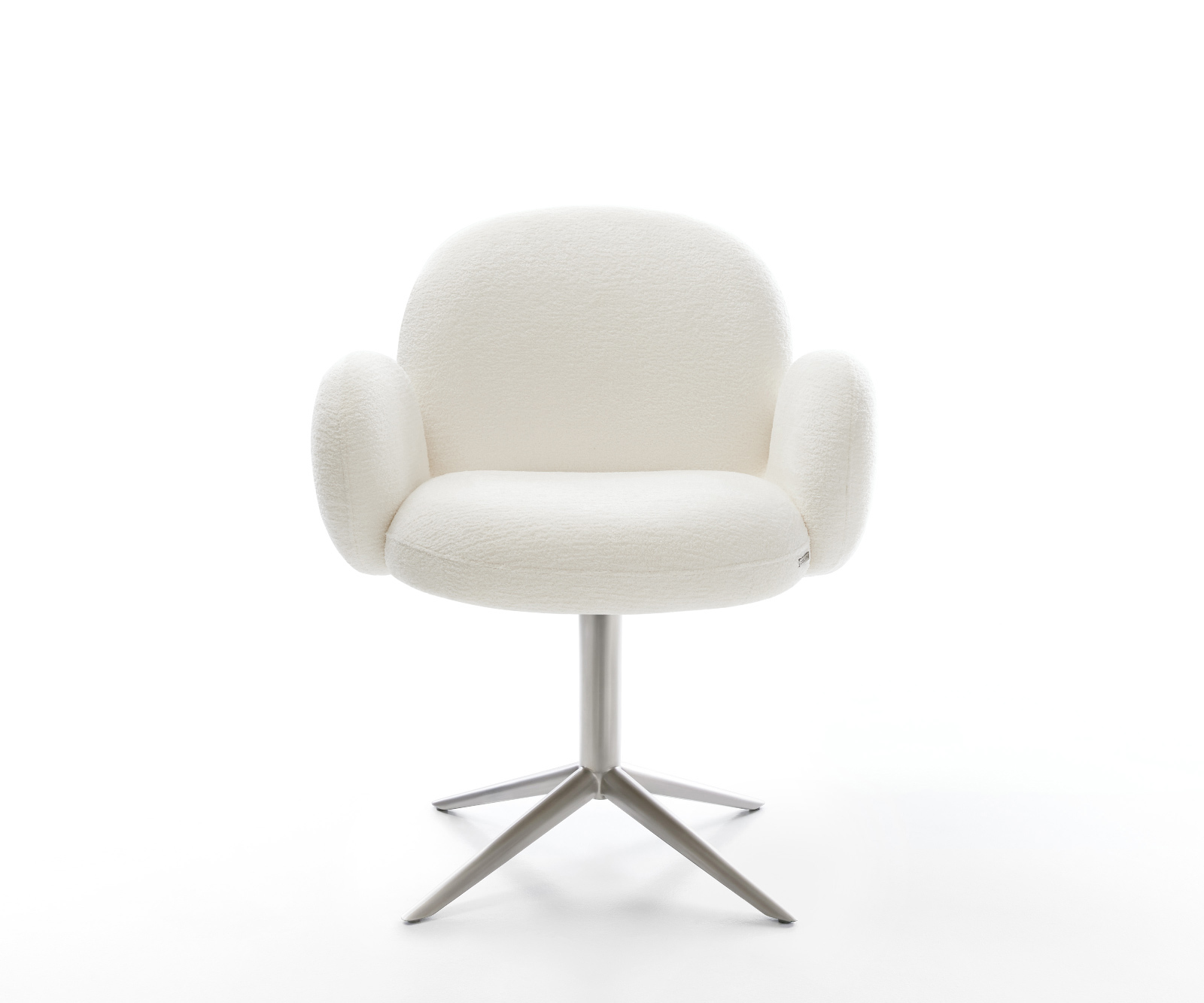 Jedálenská stolička Nube-Flex s opierkami bouclé mäkký béžová kovová podstava nerezová oceľ 360° otočný hojdacia funkcia vrecková pružina - Image 2