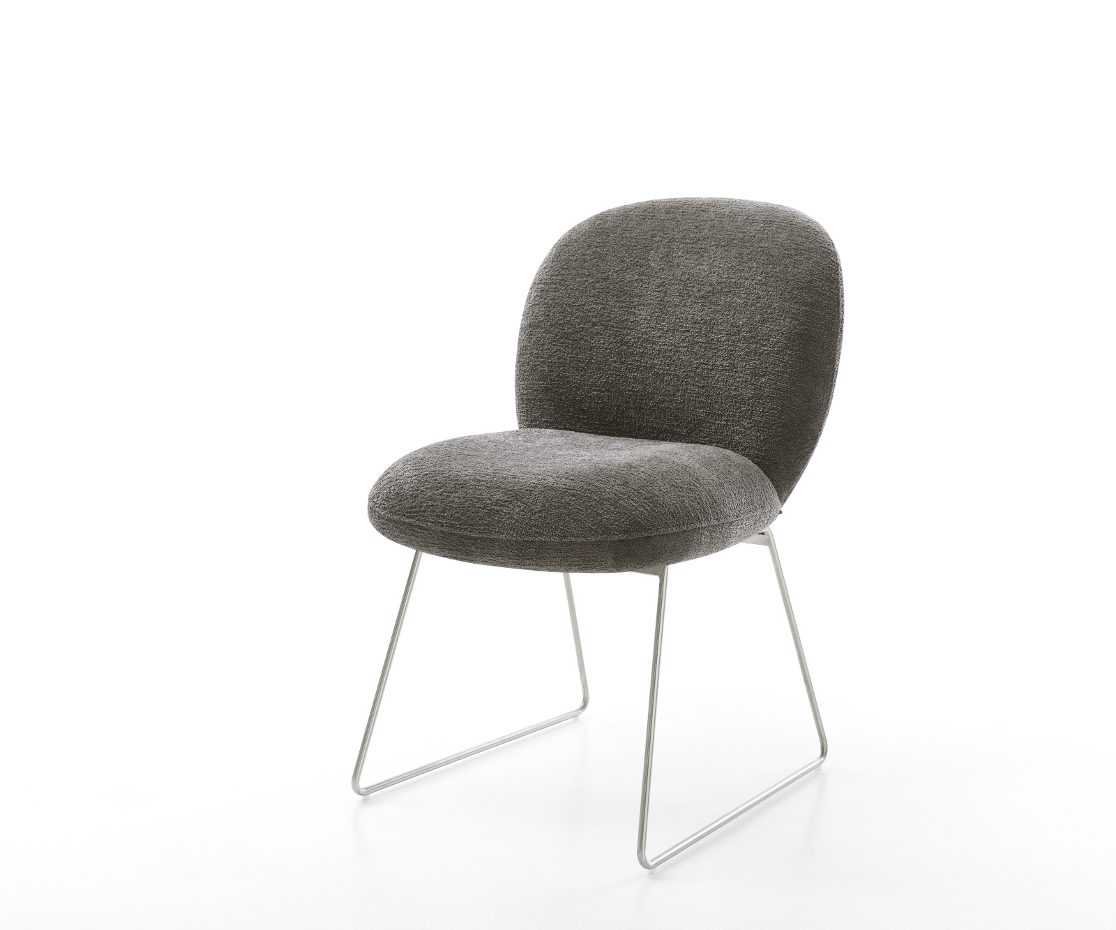 Jedálenská stolička Nube-Flex bouclé mäkký tmavobéžová tenká podstava nerezová oceľ vrecková pružina