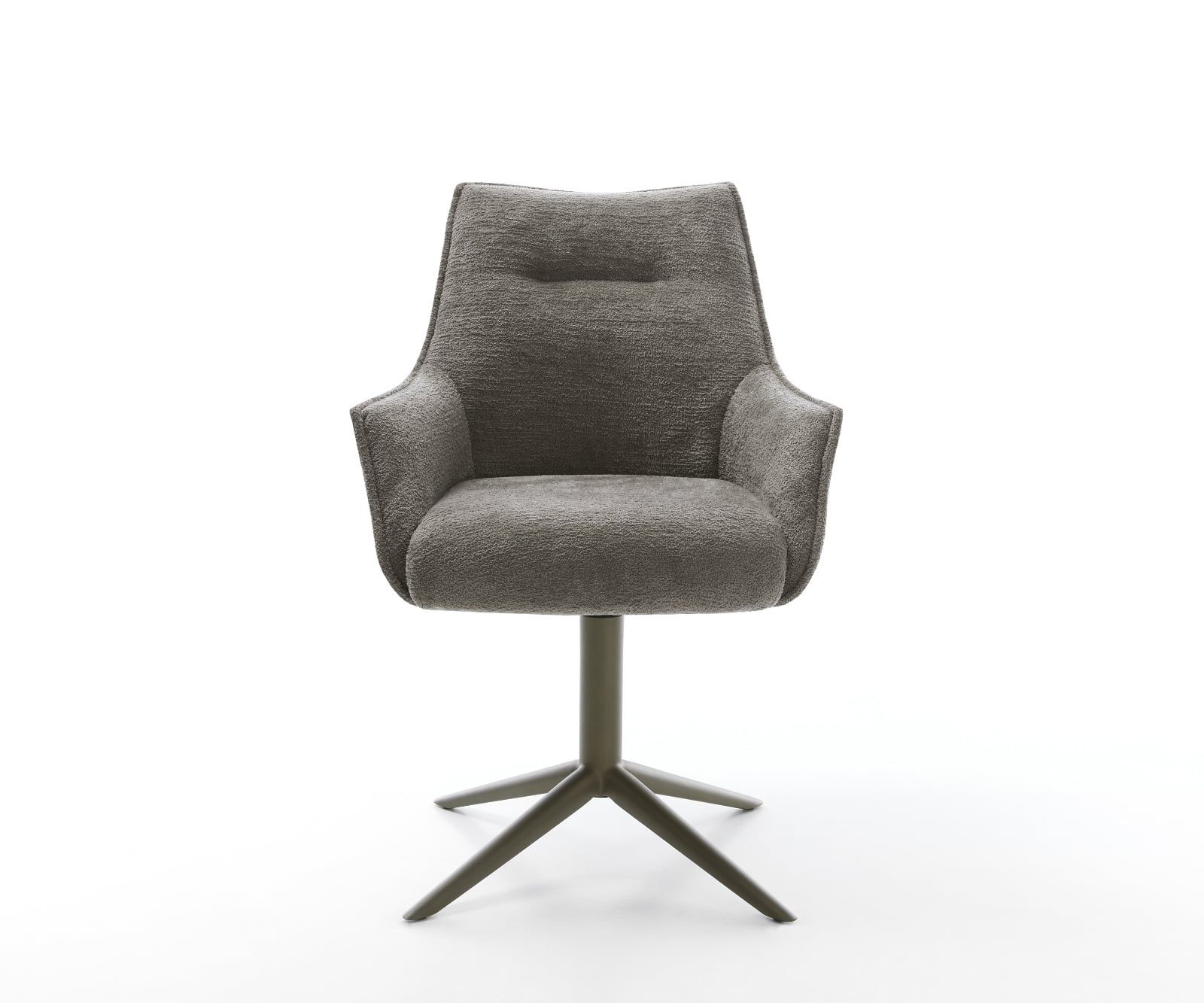 Jedálenská stolička Alja-Flex s opierkami bouclé mäkký tmavobéžová podstava krížová podstava titánová farba 360° otočný kolískacia funkcia vrecková pružina - Image 2