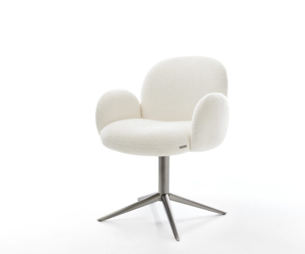 Jedálenská stolička Nube-Flex s opierkami bouclé mäkký béžová podstava grafitová 360° otočný hojdacia funkcia vrecková pružina