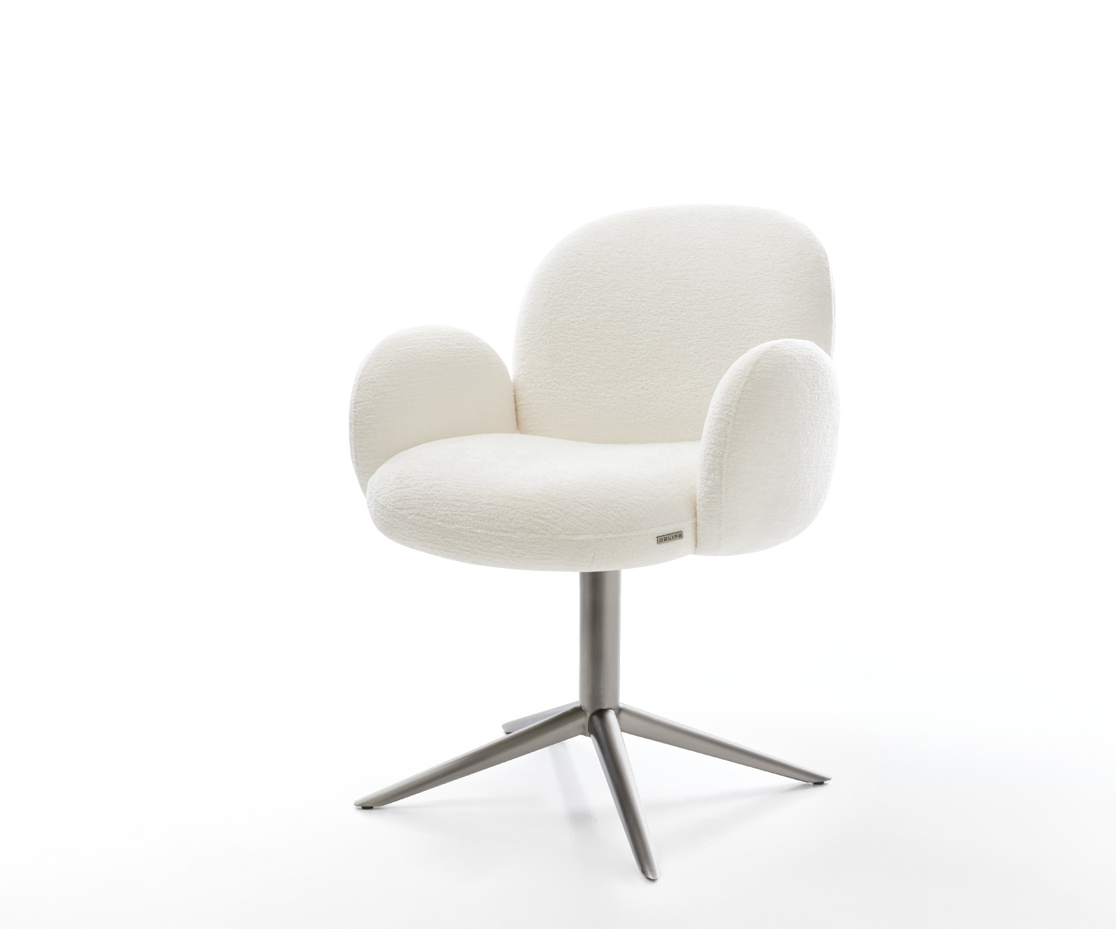 Jedálenská stolička Nube-Flex s opierkami bouclé mäkký béžová podstava grafitová 360° otočný hojdacia funkcia vrecková pružina