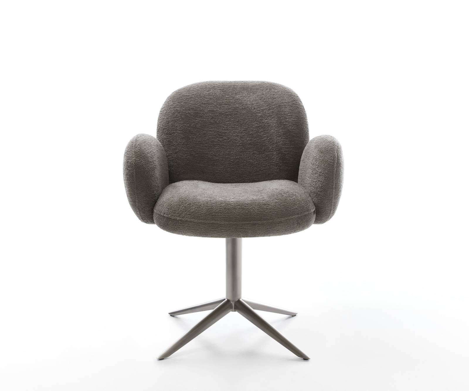 Jedálenská stolička Nube-Flex s opierkami bouclé mäkký tmavobéžová podstava krížová grafitová 360° otočná hojdacia funkcia vrecková pružina - Image 2