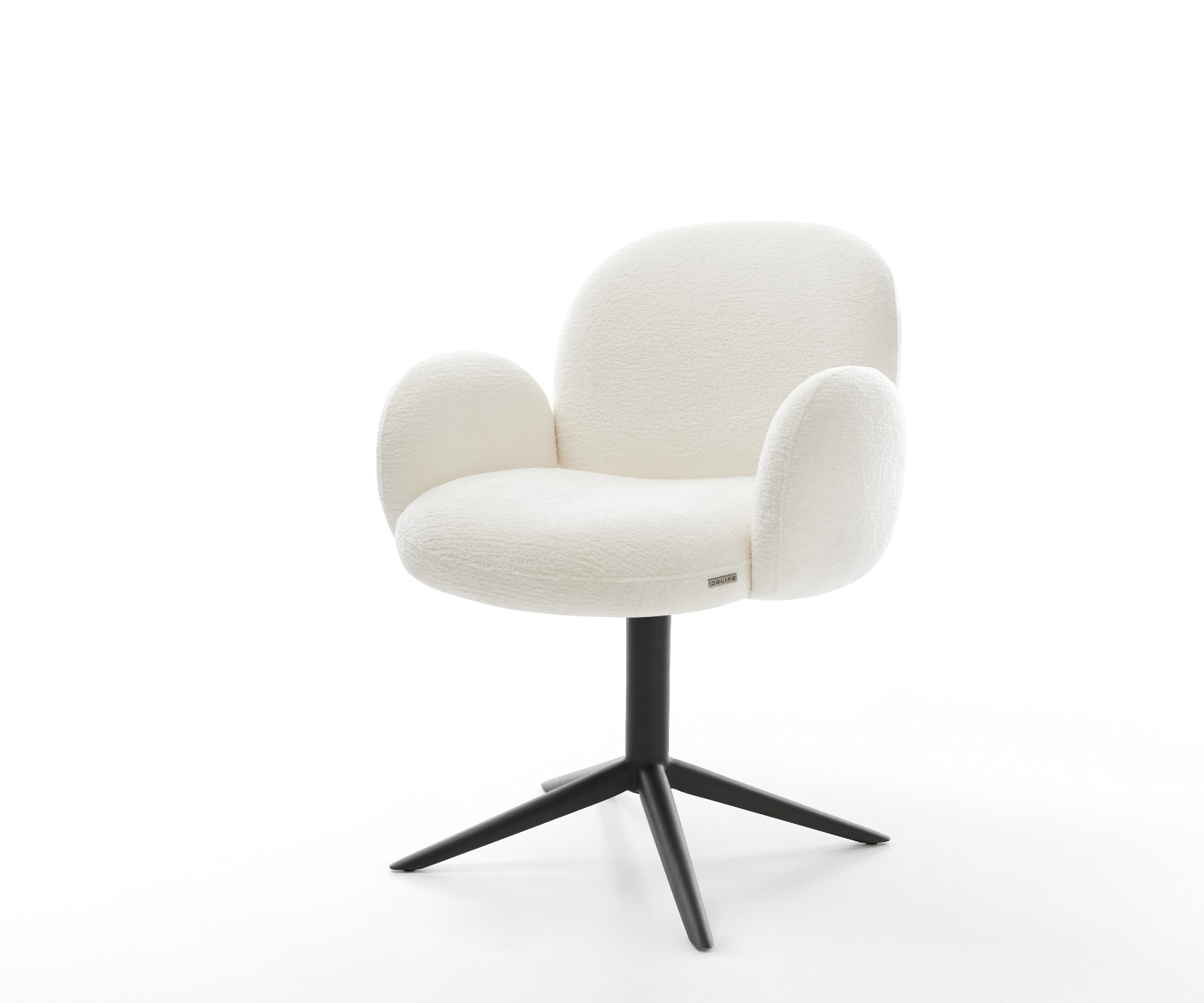 Jedálenská stolička Nube-Flex s opierkami bouclé mäkký béžová čierna krížová podstava 360° otočný hojdacia funkcia vrecková pružina