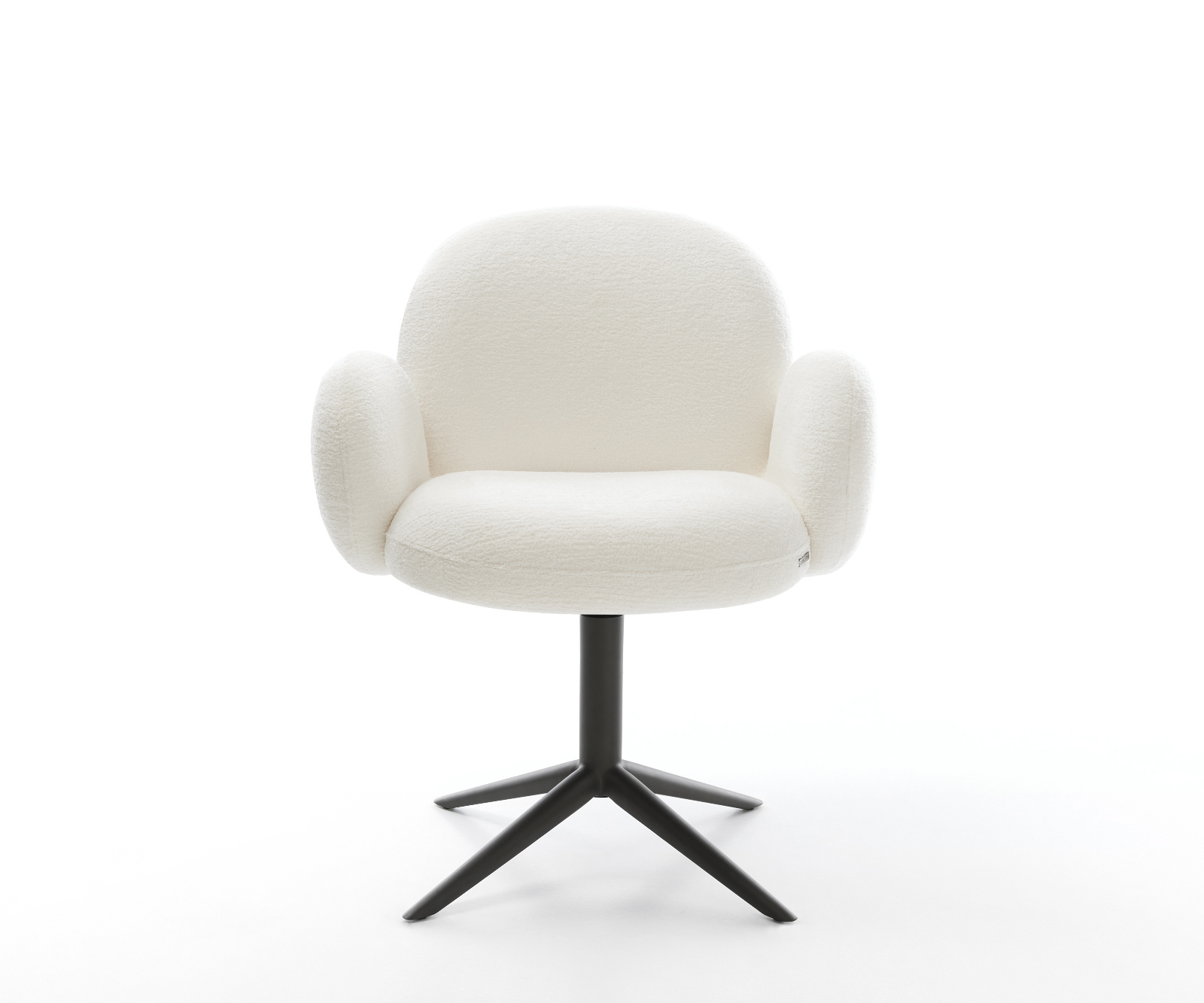 Jedálenská stolička Nube-Flex s opierkami bouclé mäkký béžová čierna krížová podstava 360° otočný hojdacia funkcia vrecková pružina - Image 2