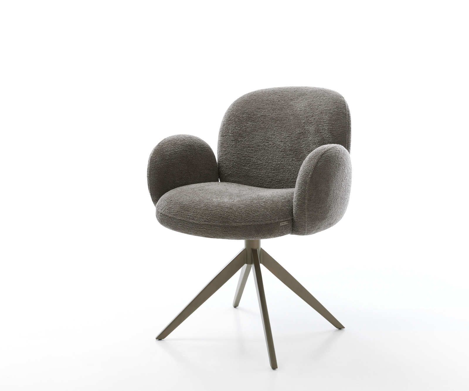 Jedálenská stolička Nube-Flex s opierkami bouclé mäkký tmavobéžová krížová podstava široká titánová farba 360° otočný hojdacia funkcia vrecková pružina