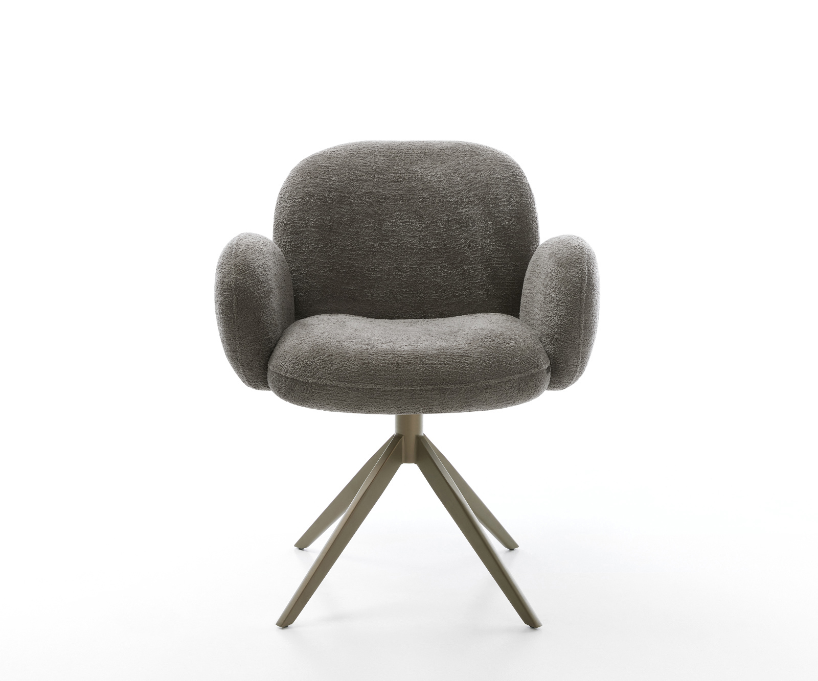 Jedálenská stolička Nube-Flex s opierkami bouclé mäkký tmavobéžová krížová podstava široká titánová farba 360° otočný hojdacia funkcia vrecková pružina - Image 2