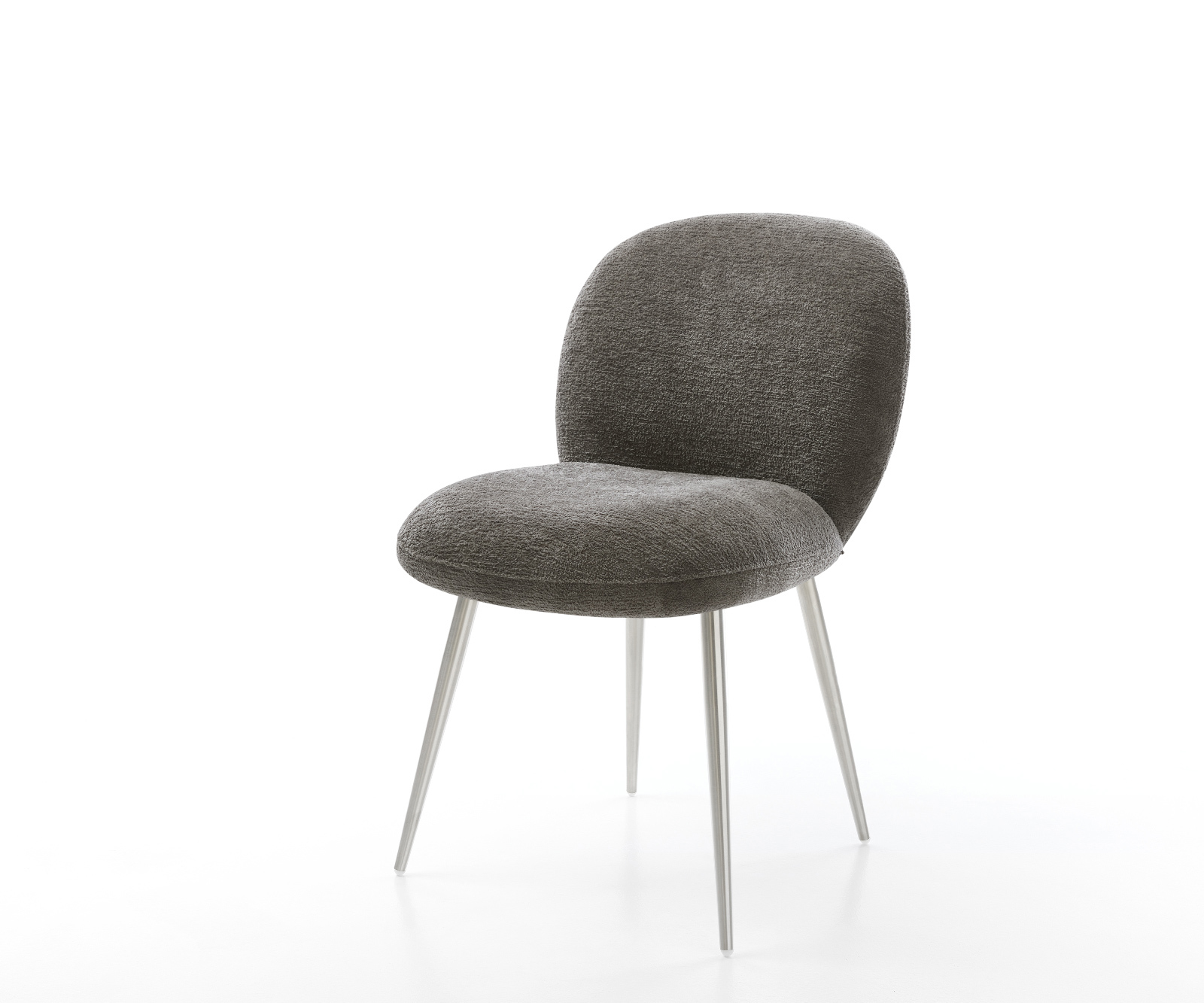 Jedálenská stolička Nube-Flex bouclé mäkký tmavobéžová 4-nohá zúžená nerezová oceľ vrecková pružina