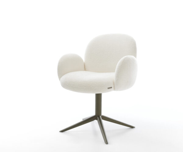 Jedálenská stolička Nube-Flex s opierkami bouclé mäkký béžová podstava krížová titánová farba 360° otočný hojdacia funkcia vrecková pružina