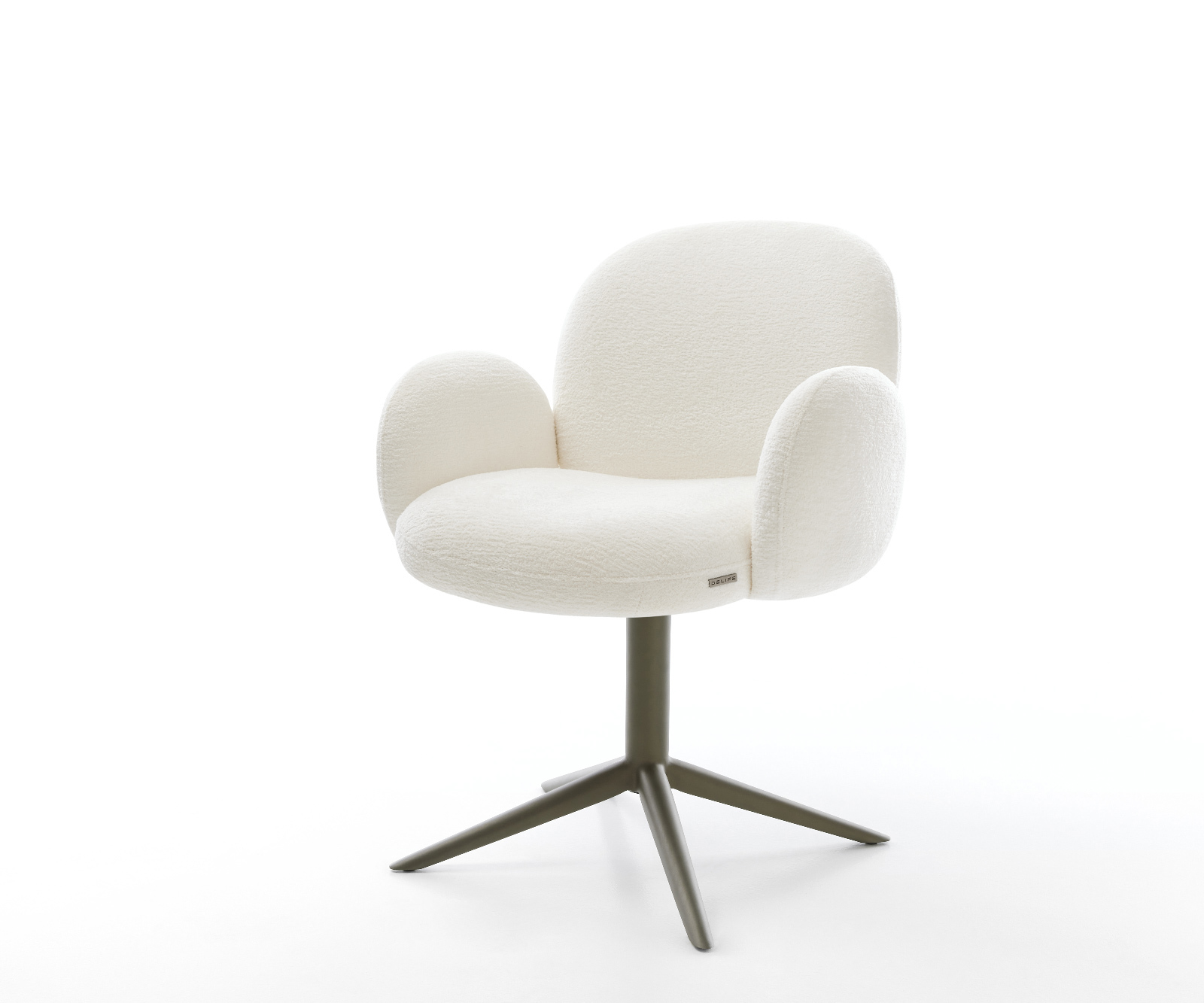 Jedálenská stolička Nube-Flex s opierkami bouclé mäkký béžová podstava krížová titánová farba 360° otočný hojdacia funkcia vrecková pružina