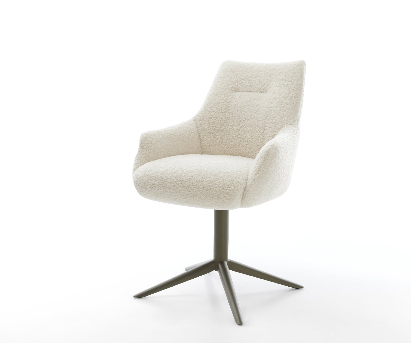 Jedálenská stolička Alja-Flex s opierkami teddy látka béžová krížová podstava titánová farba 360° otočný hojdacia funkcia vrecková pružina