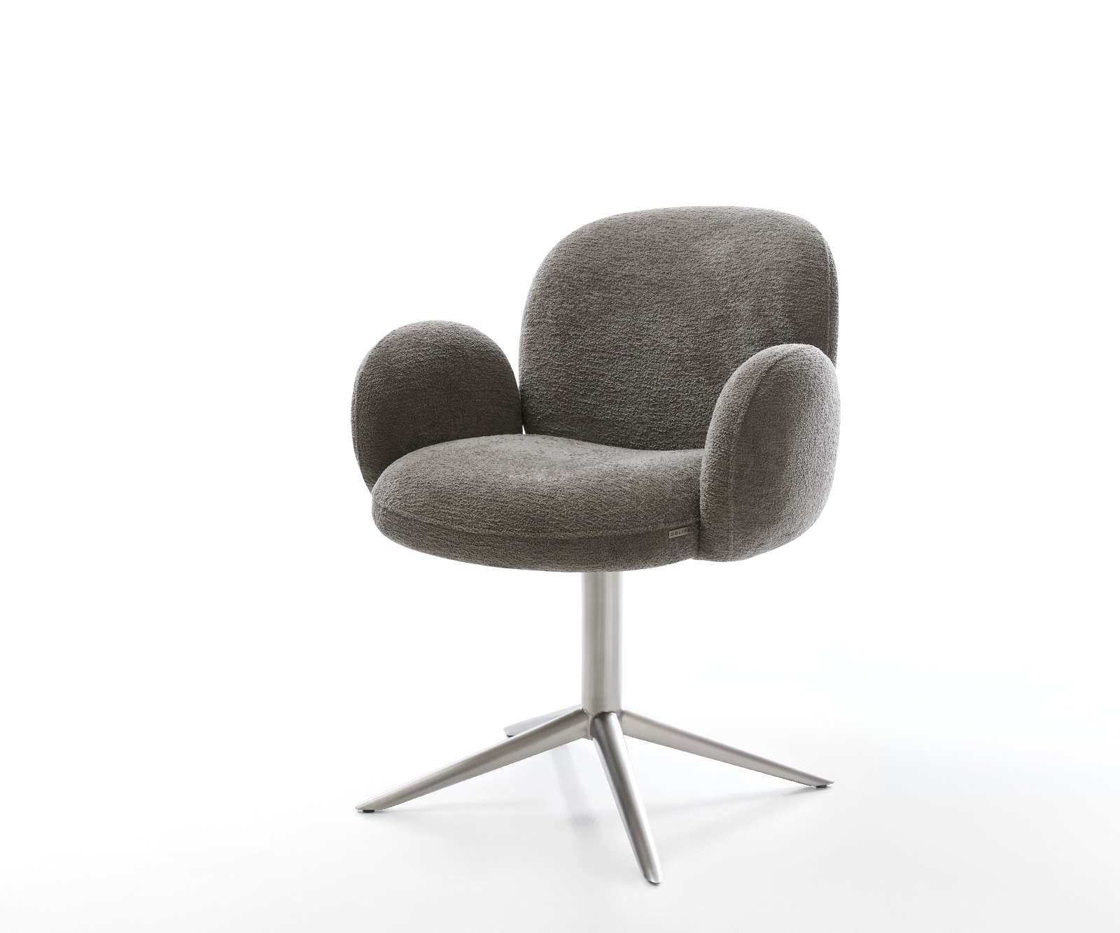 Jedálenská stolička Nube-Flex s opierkami bouclé mäkký tmavobéžová kovová krížová podstava 360° otočný hojdacia funkcia vrecková pružina