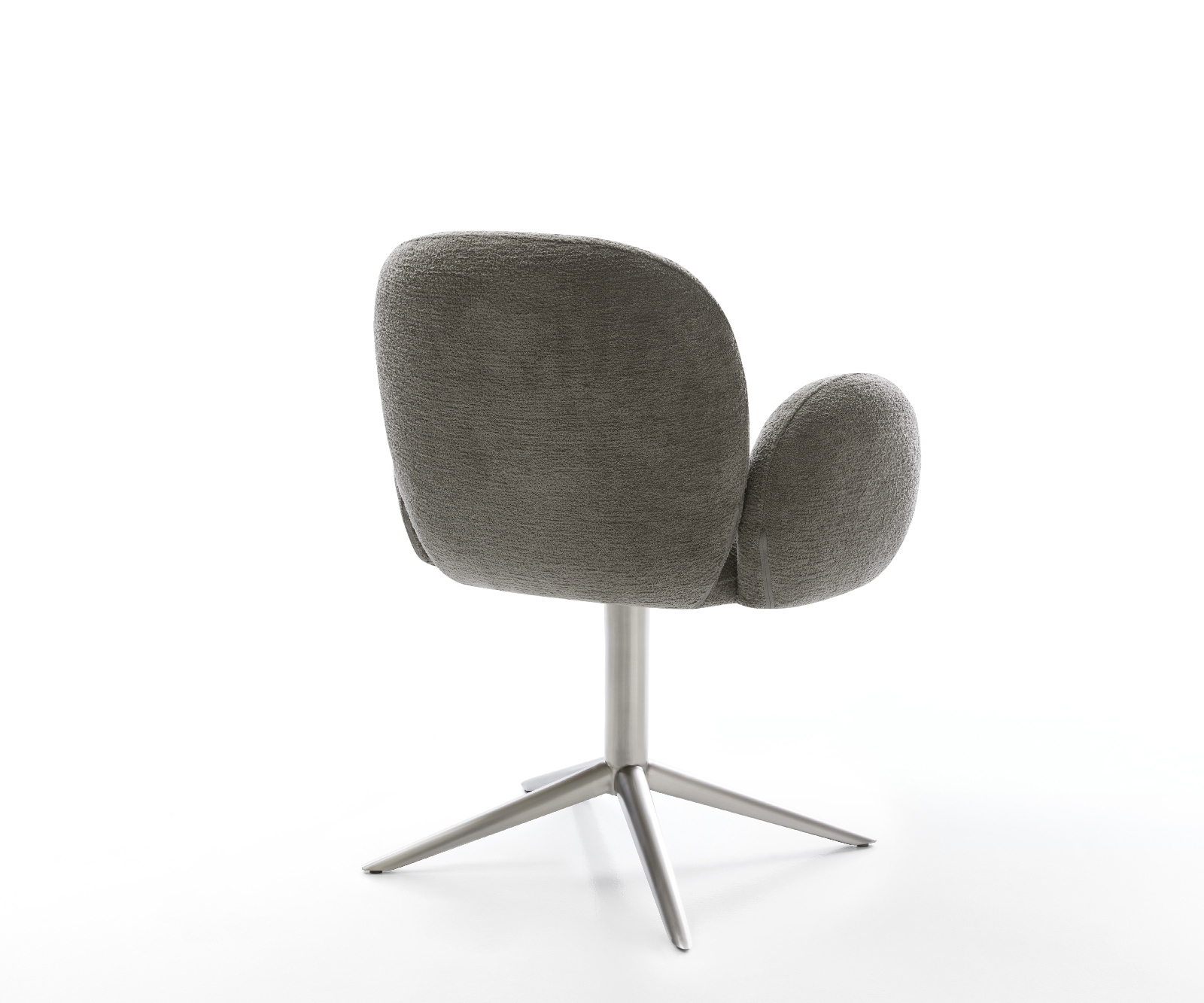 Jedálenská stolička Nube-Flex s opierkami bouclé mäkký tmavobéžová kovová krížová podstava 360° otočný hojdacia funkcia vrecková pružina - Image 5