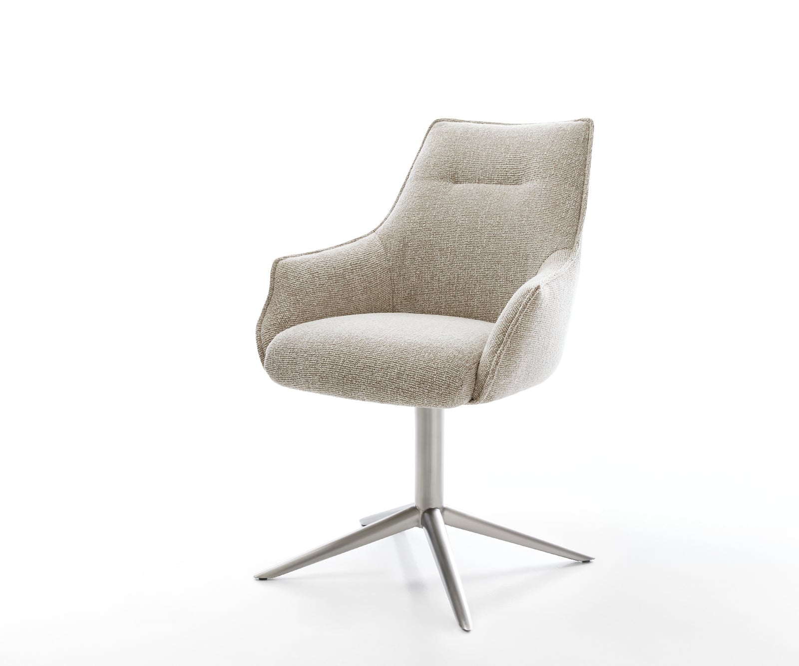 Jedálenská stolička Alja-Flex s opierkami tkanina mäkká béžová kovová podstava nerezová oceľ 360° otočný hojdacia funkcia vrecková pružina