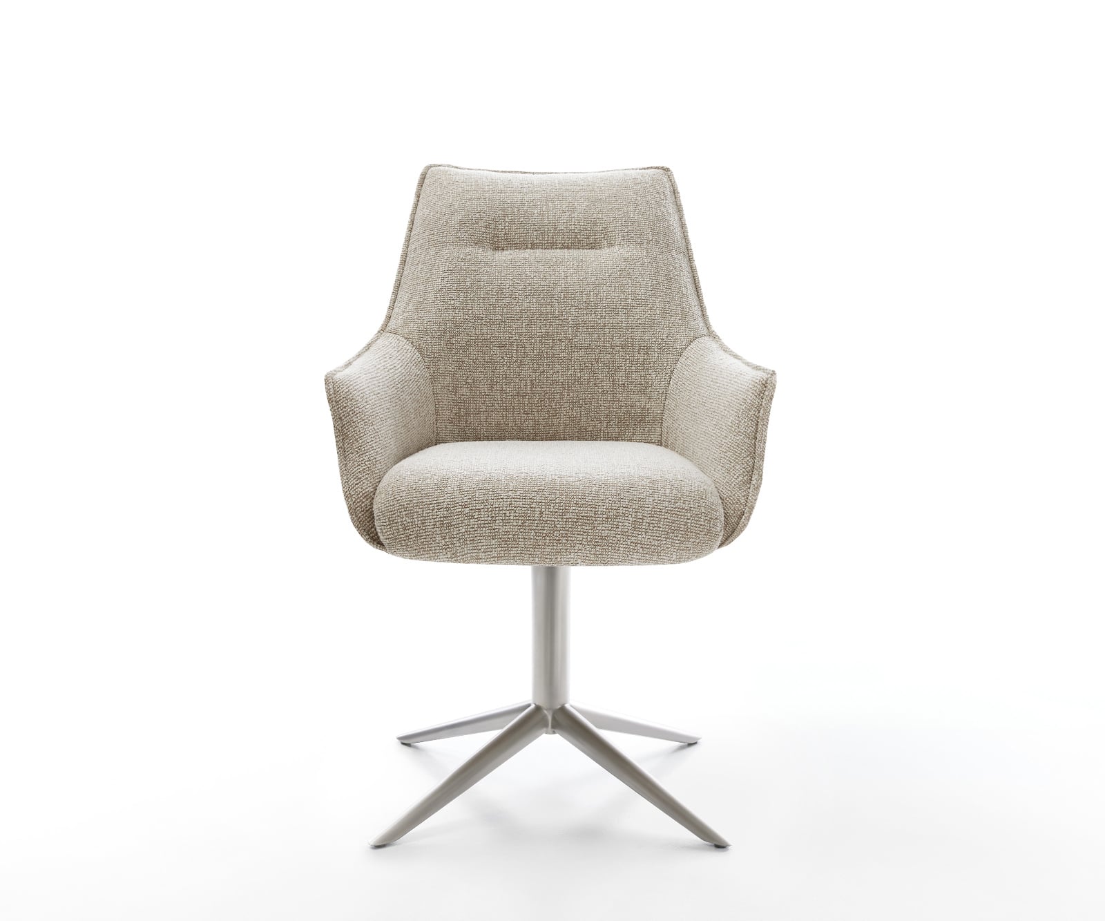 Jedálenská stolička Alja-Flex s opierkami tkanina mäkká béžová kovová podstava nerezová oceľ 360° otočný hojdacia funkcia vrecková pružina - Image 2