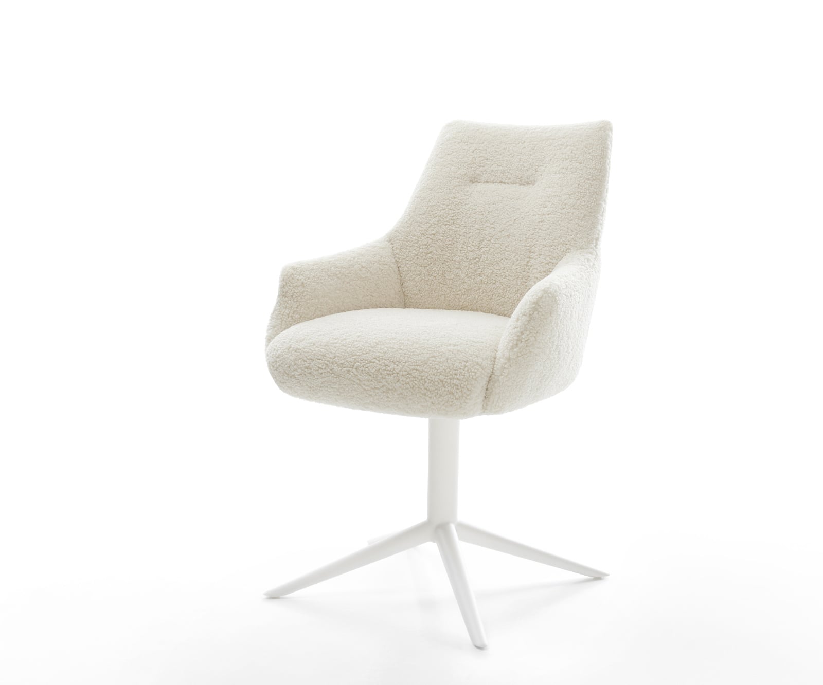 Jedálenská stolička Alja-Flex s opierkami teddy látka béžová krížová podstava biela 360° otočný hojdacia funkcia vrecková pružina