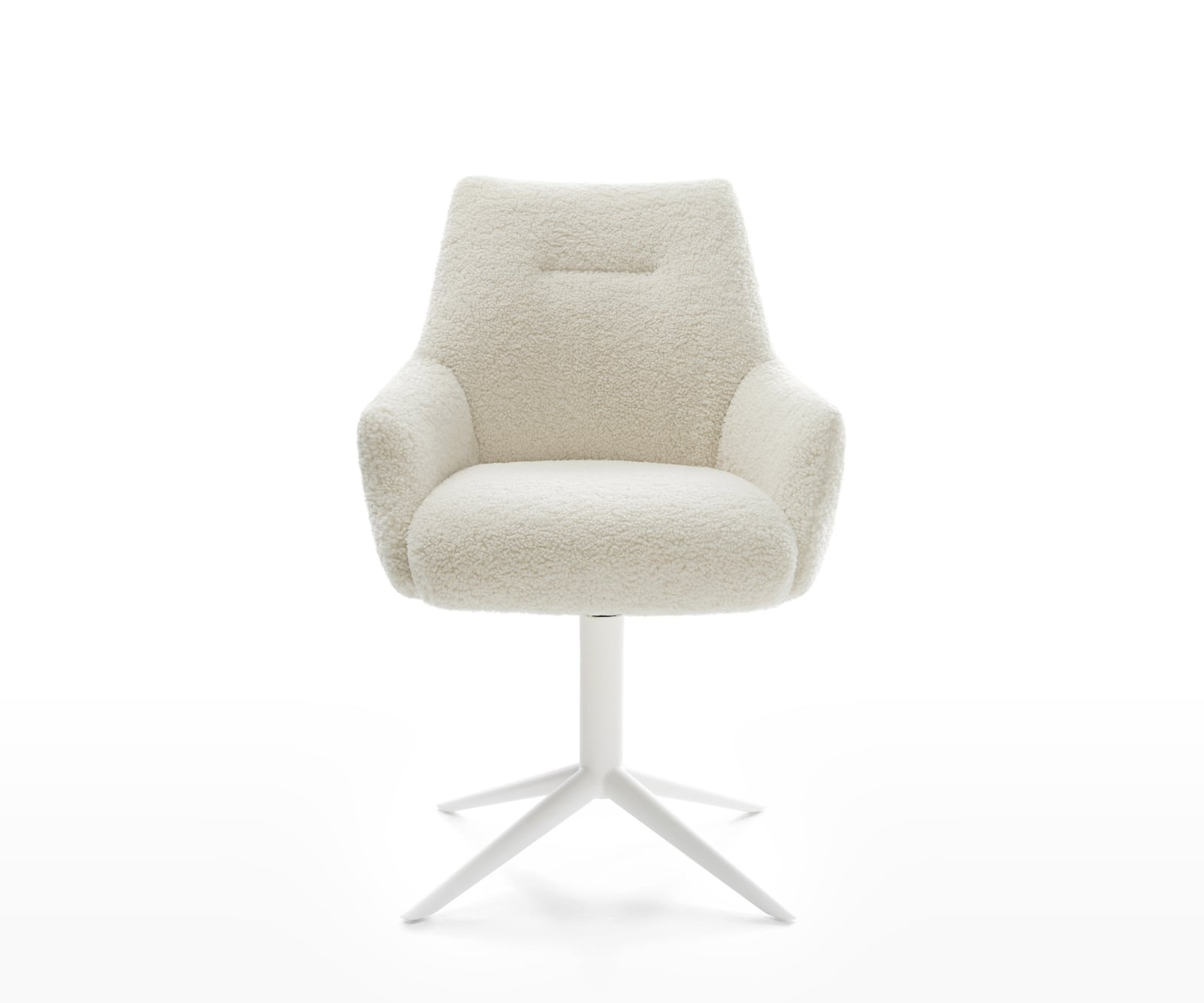 Jedálenská stolička Alja-Flex s opierkami teddy látka béžová krížová podstava biela 360° otočný hojdacia funkcia vrecková pružina - Image 2