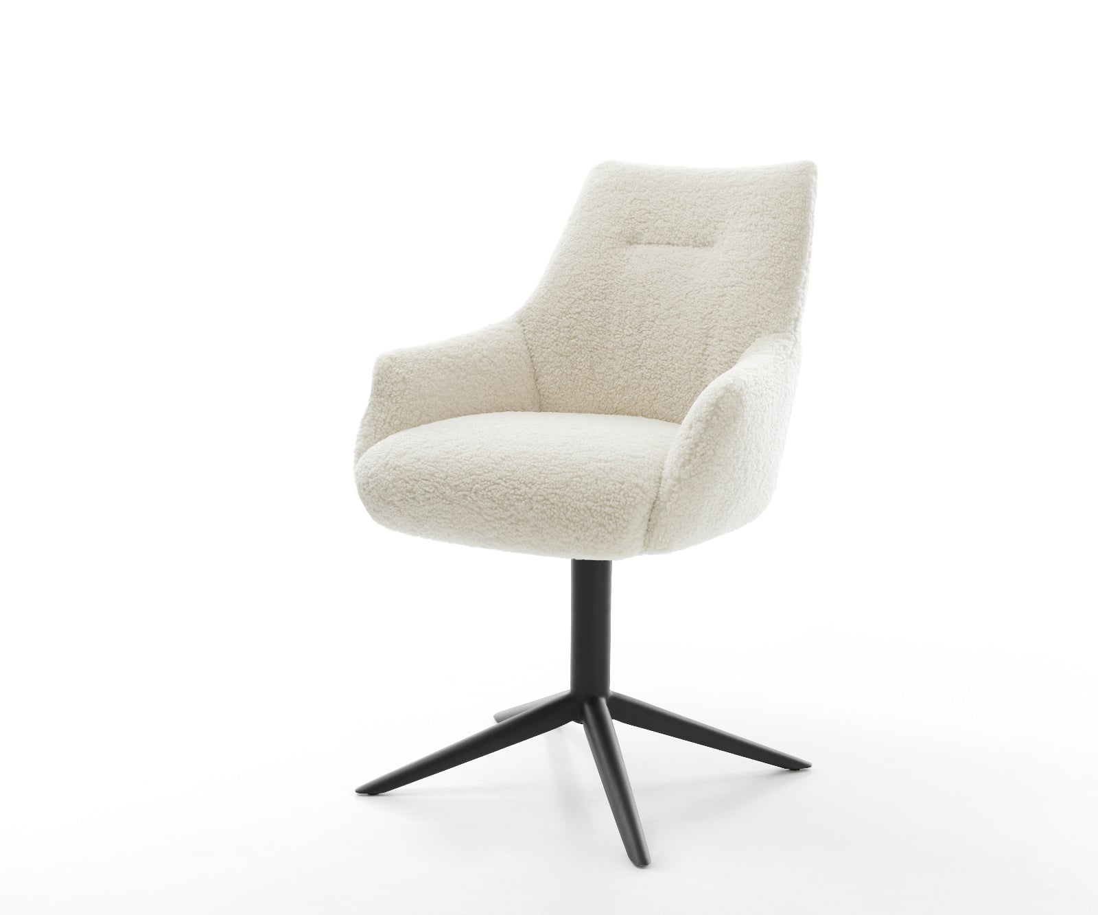 Jedálenská stolička Alja-Flex s opierkami teddy látka béžová krížová podstava čierna 360° otočný hojdacia funkcia vrecková pružina