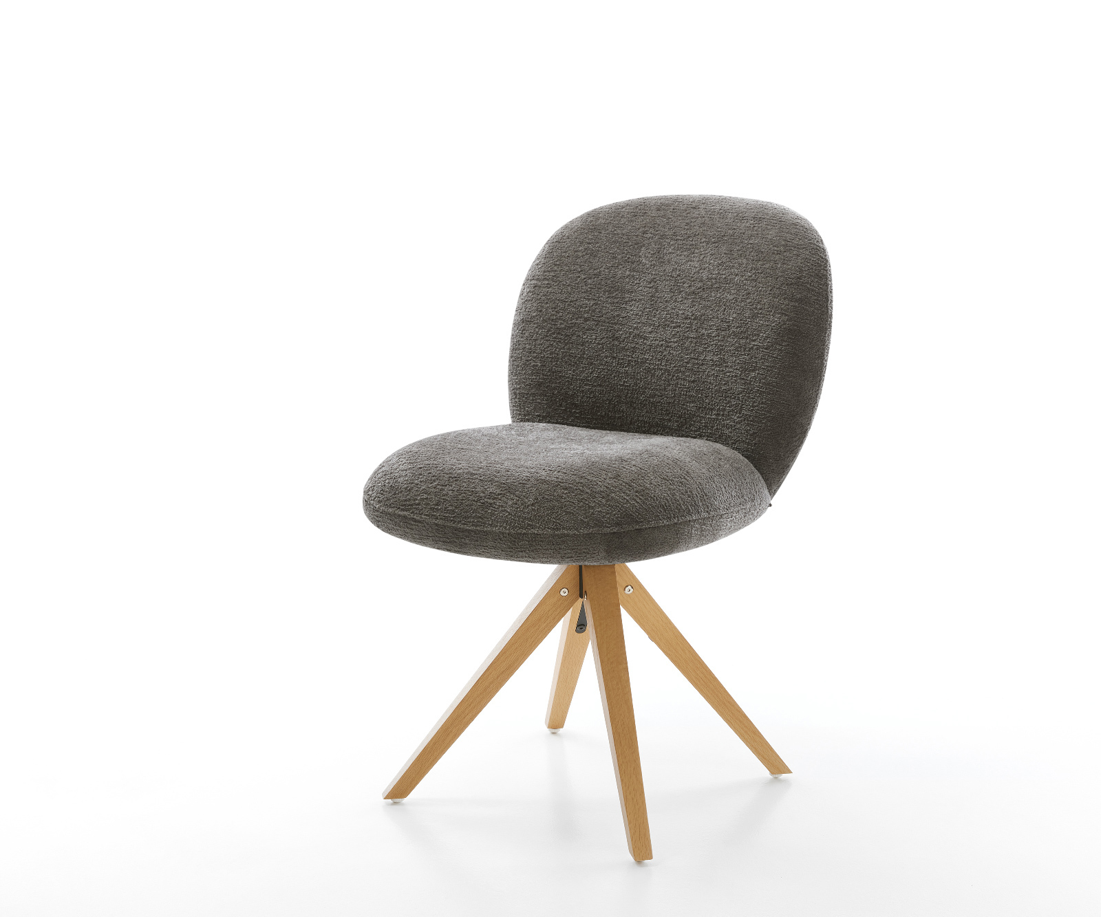 Jedálenská stolička Nube-Flex bouclé mäkký tmavobéžová drevená podstava hranatá prírodná 180° otočný vrecková pružina